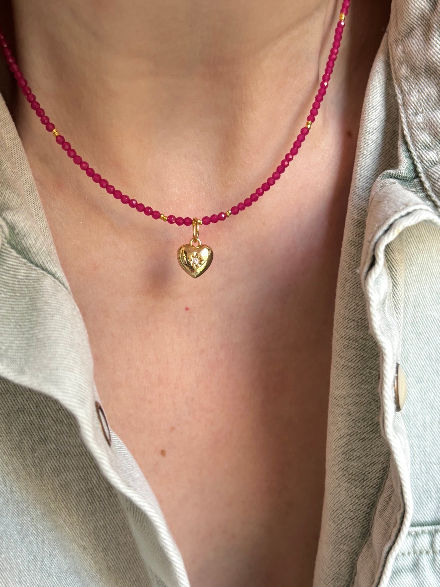 Dainty Ruby Heart Necklace