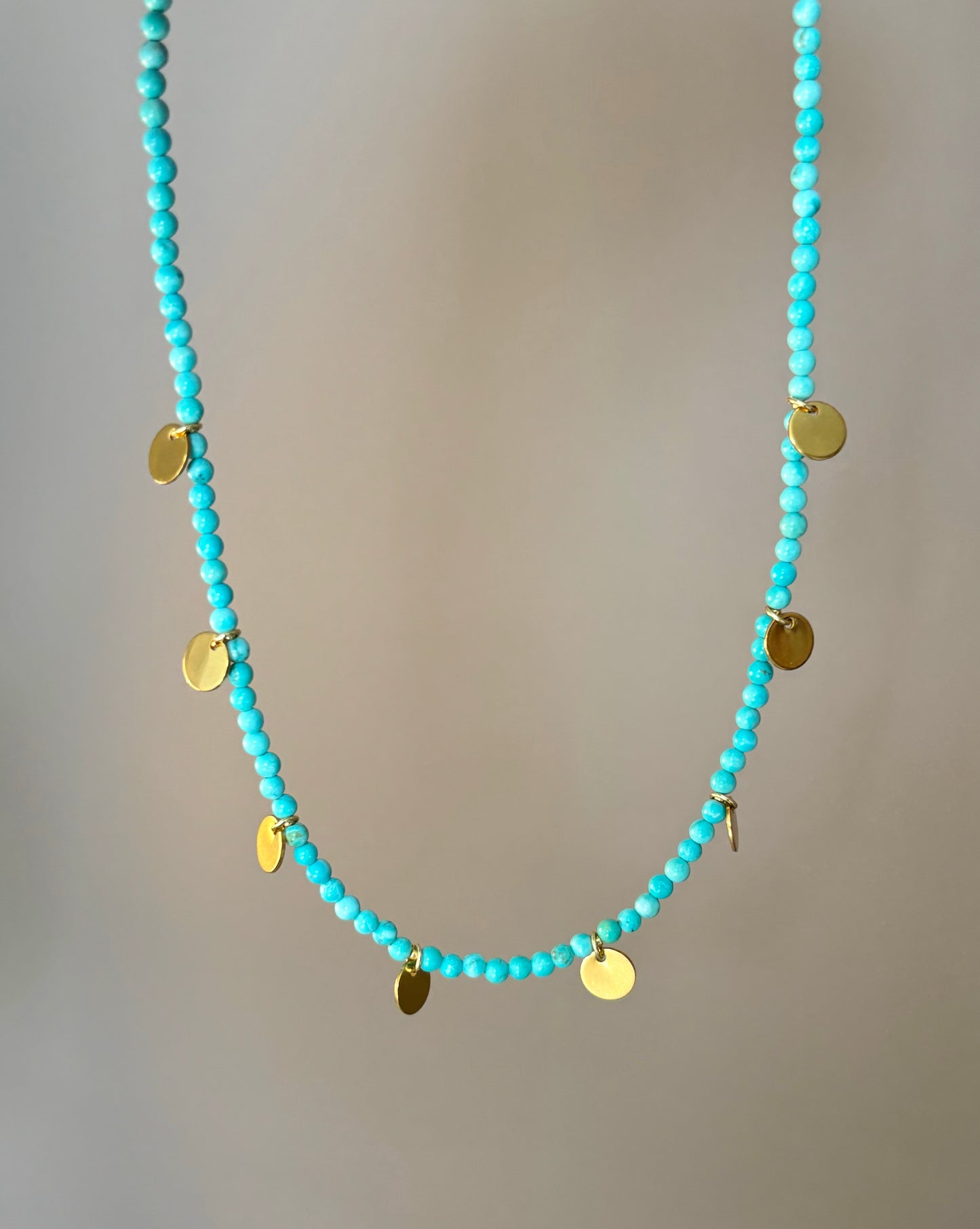 Turquoise gold dainty discs necklace