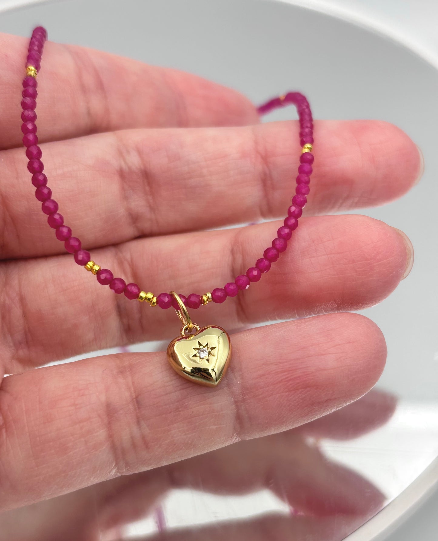 Dainty Ruby Heart Necklace