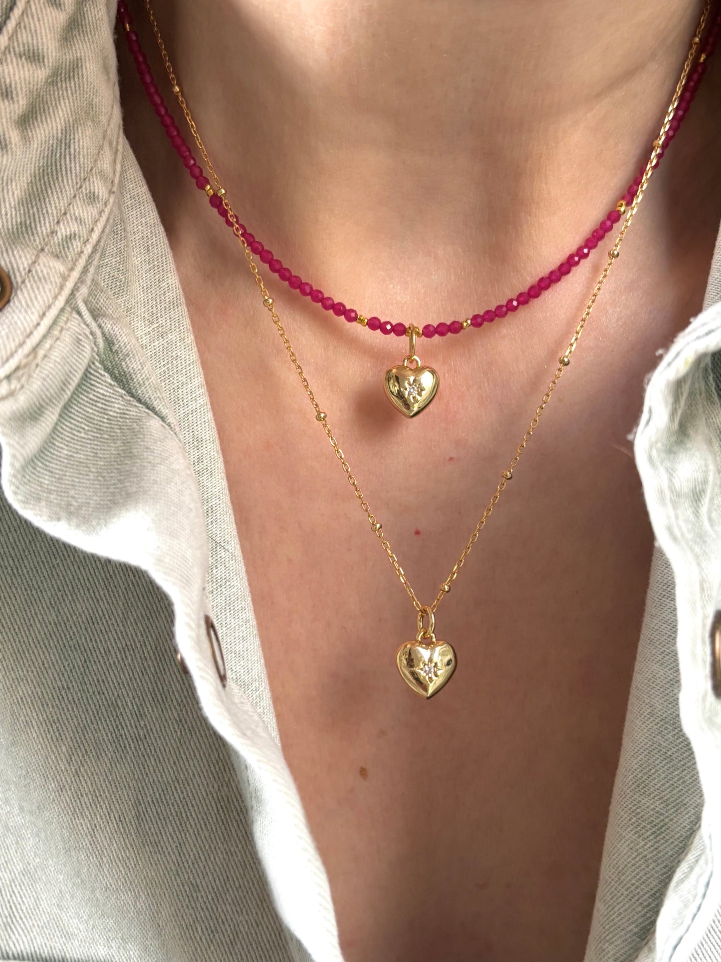 Dainty Ruby Heart Necklace