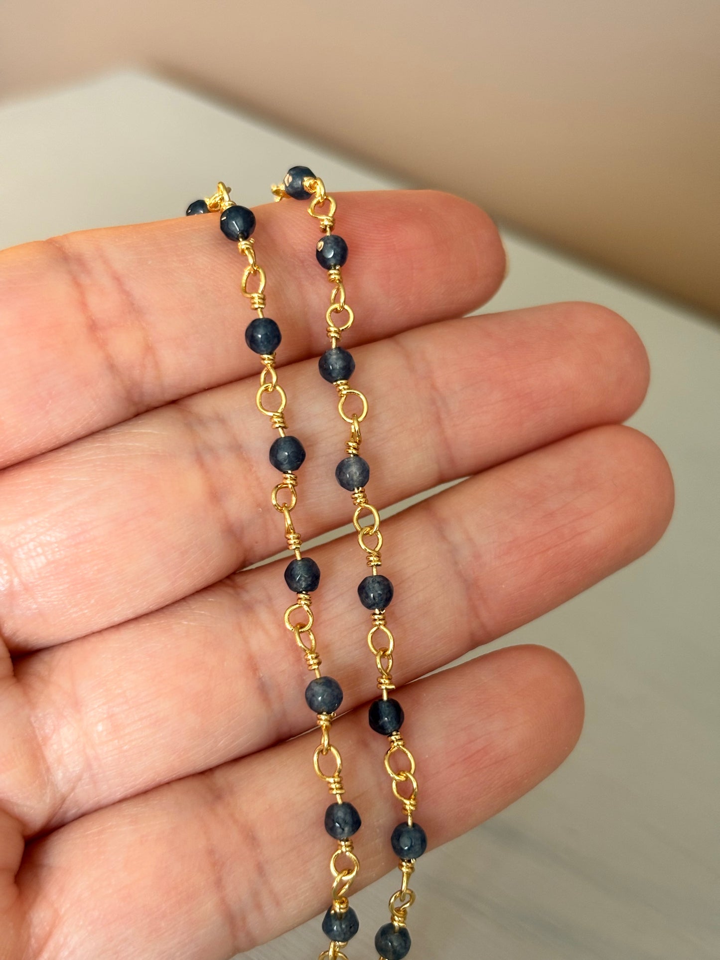 Dainty blue aventurine beaded chain necklace