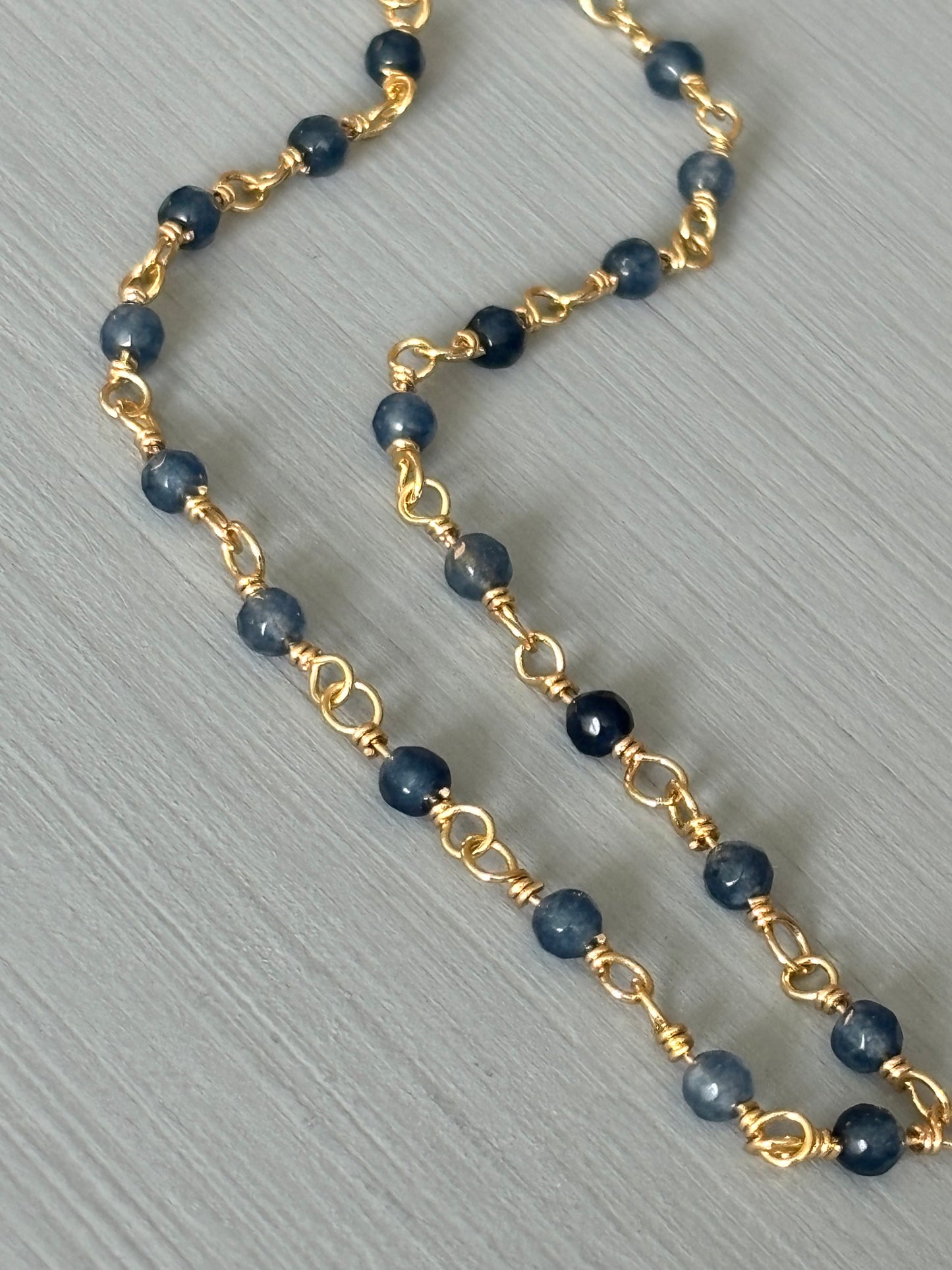 Dainty blue aventurine beaded chain necklace