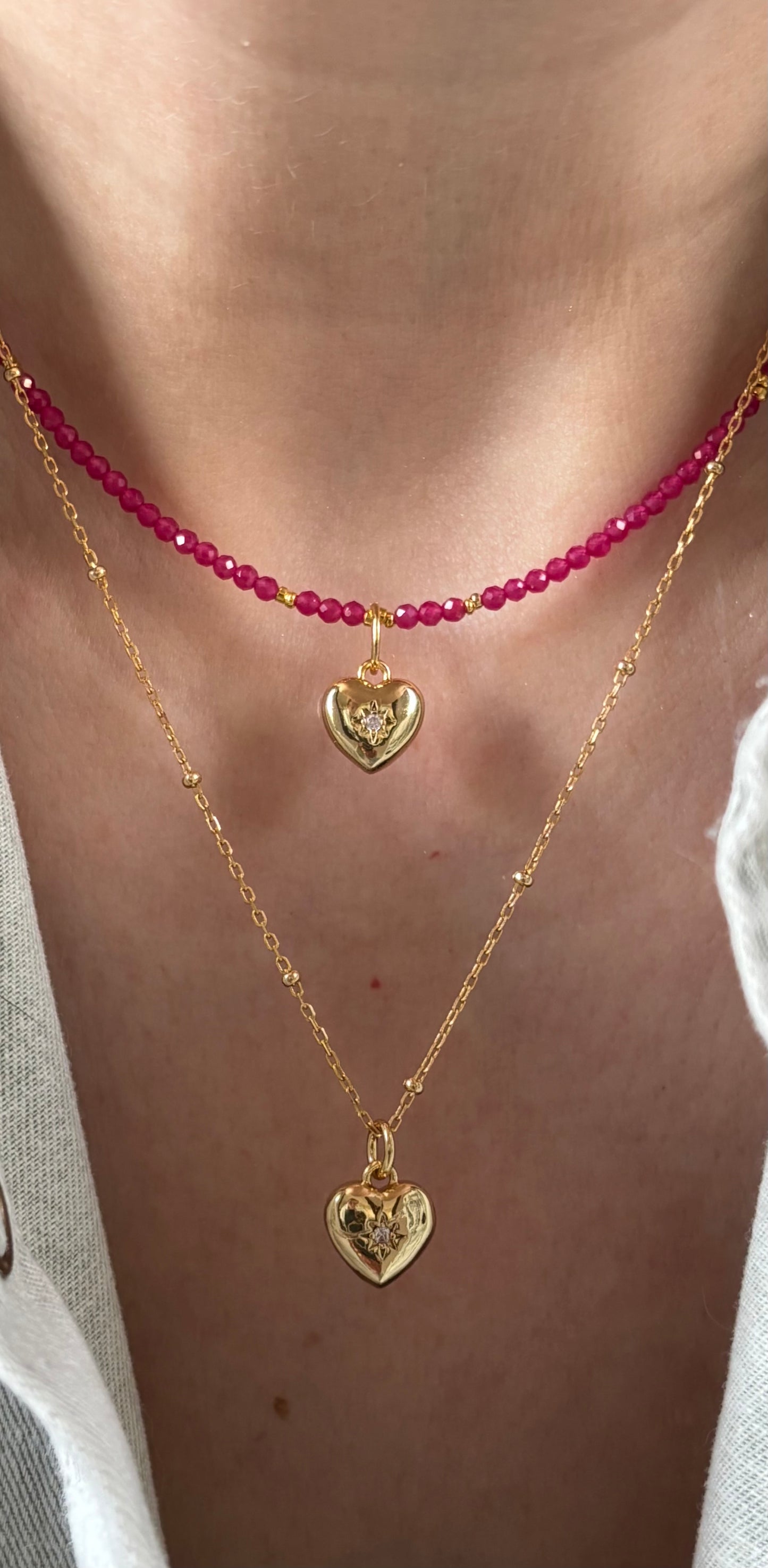 Dainty Ruby Heart Necklace