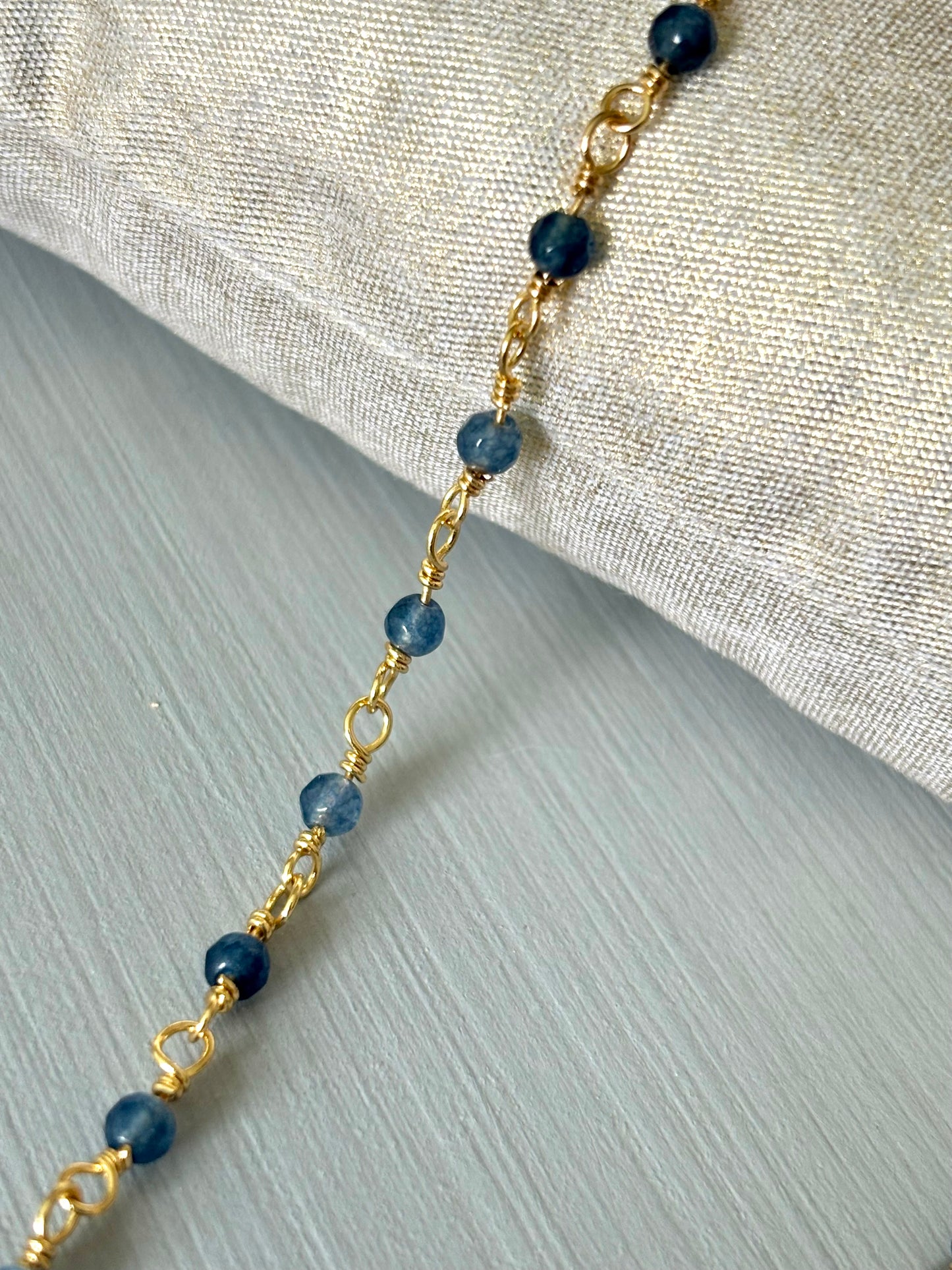 Dainty blue aventurine beaded chain necklace