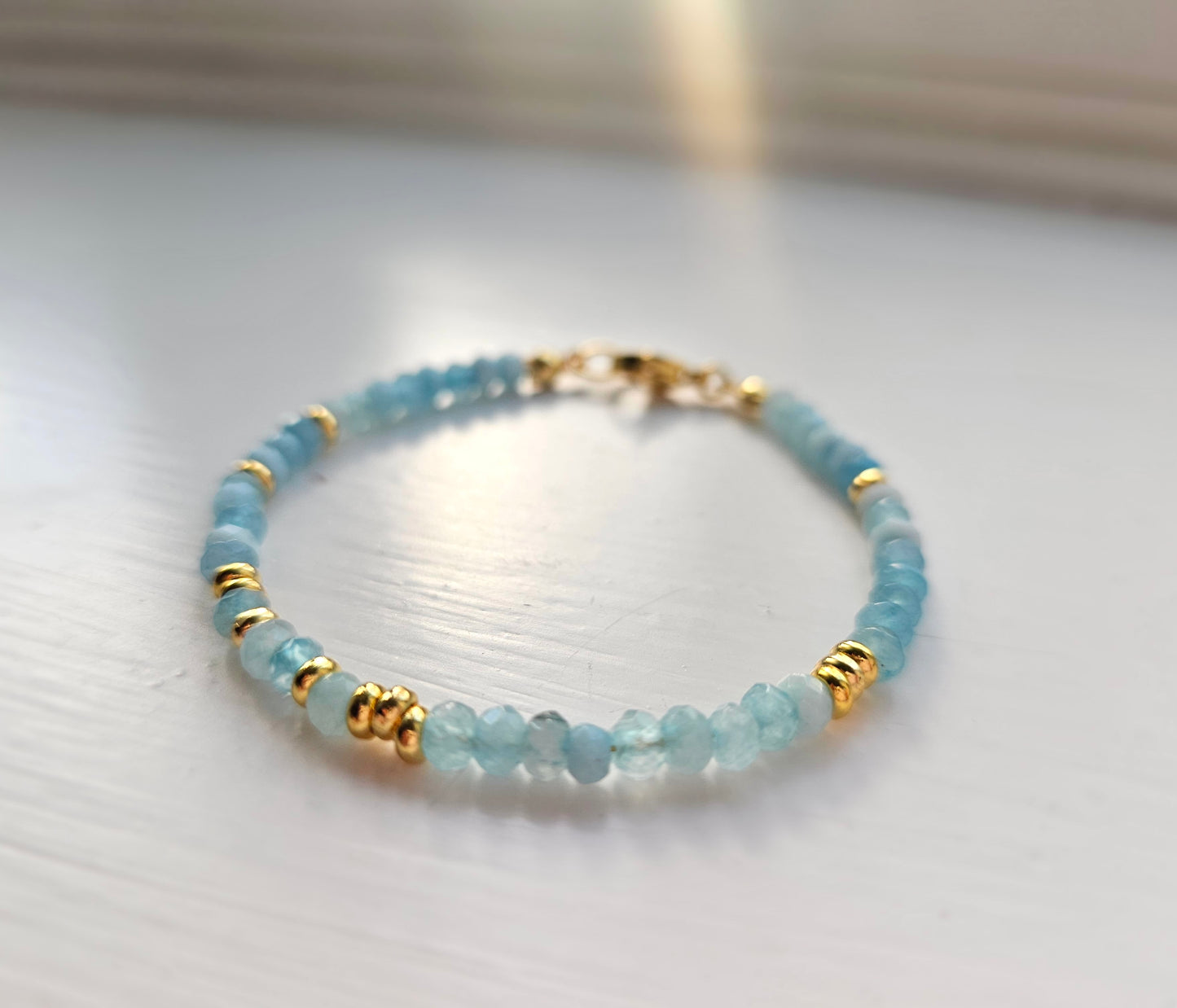 Raw aquamarine beaded bracelet