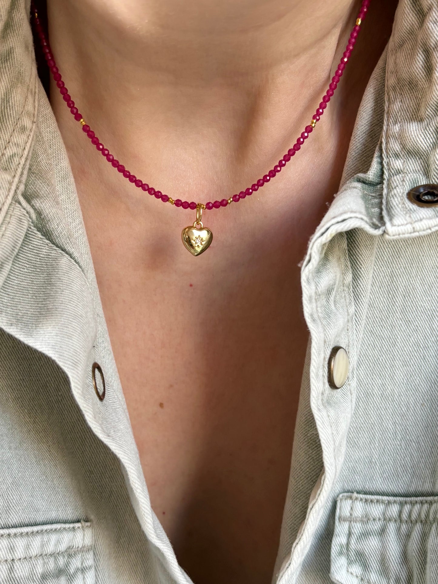 Dainty Ruby Heart Necklace