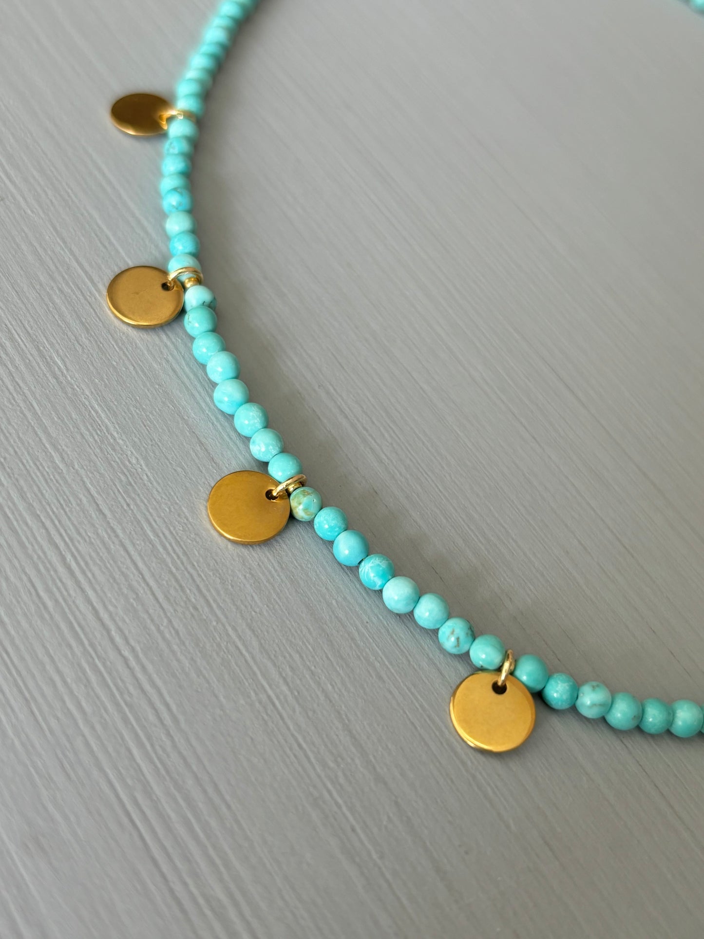 Turquoise gold dainty discs necklace