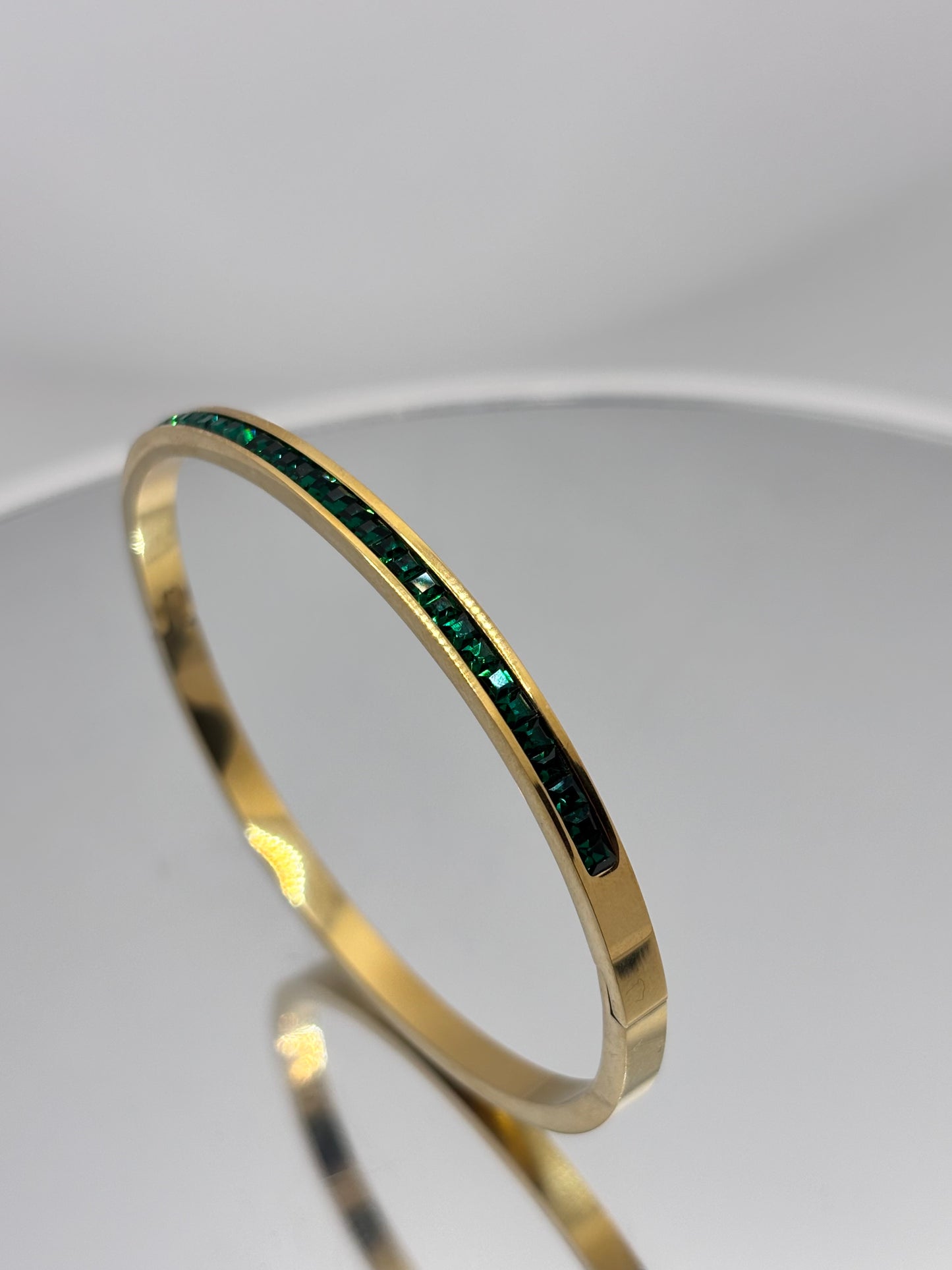 Green Crystals Gold Bangle Bracelet