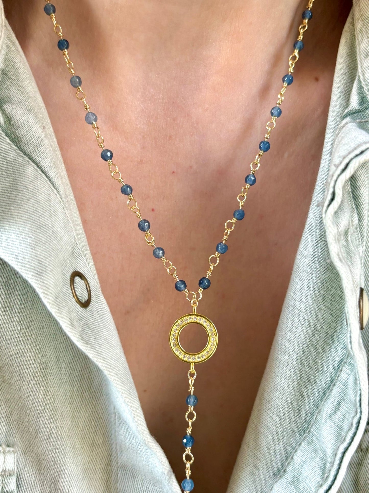 Believe Necklace - Dainty blue aventurine beaded chain - Believe Jewellery