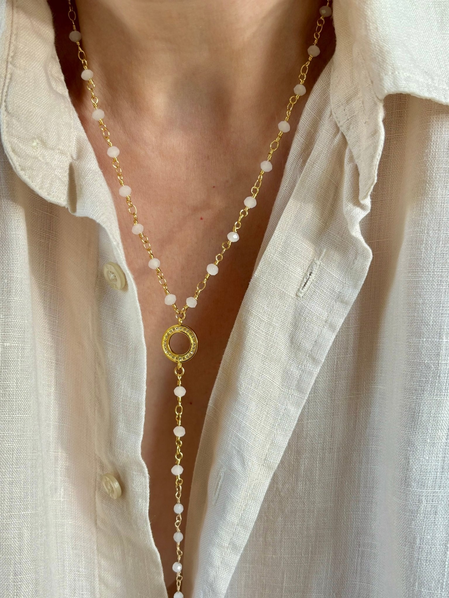 Believe Necklace - Dainty white jade beaded chain - Believe Jewellery