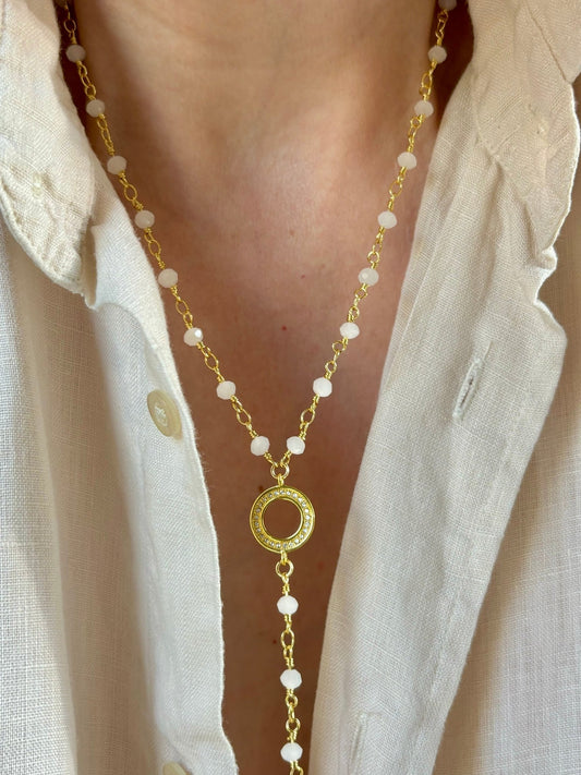 Believe Necklace - Dainty white jade beaded chain - Believe Jewellery