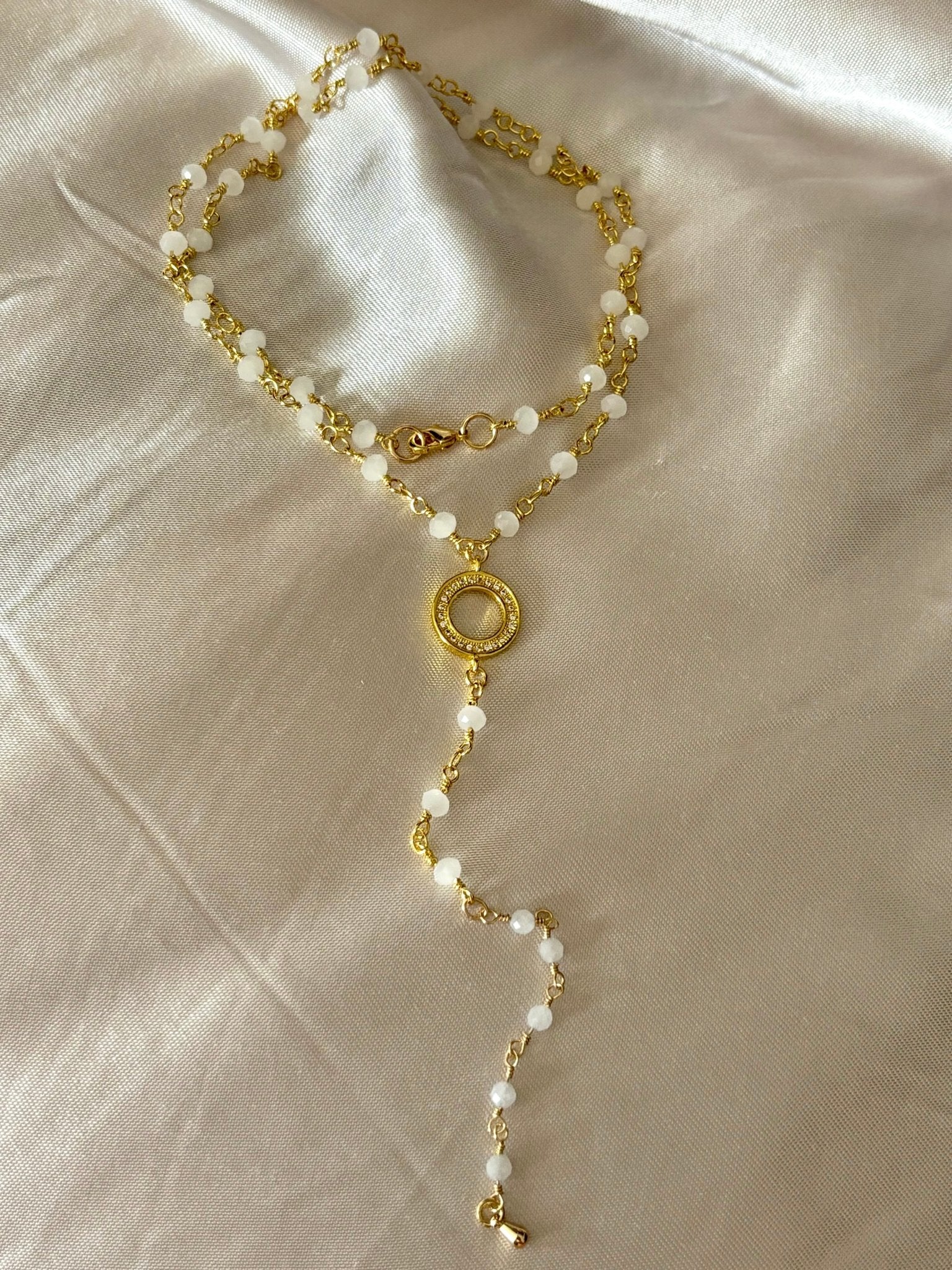 Believe Necklace - Dainty white jade beaded chain - Believe Jewellery