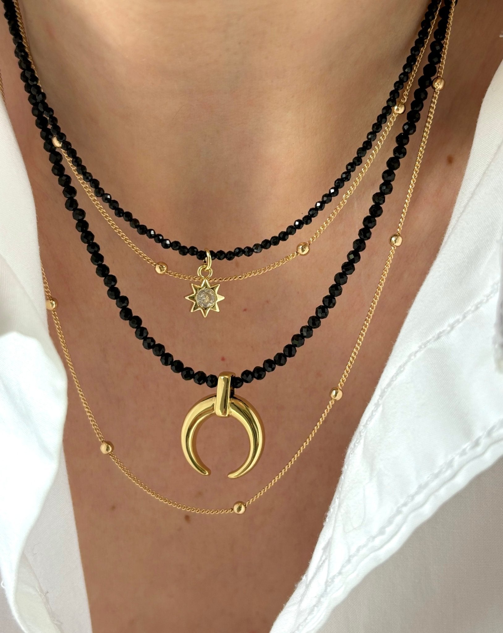 Crescent Moon Layered Onyx Necklace - Believe Jewellery