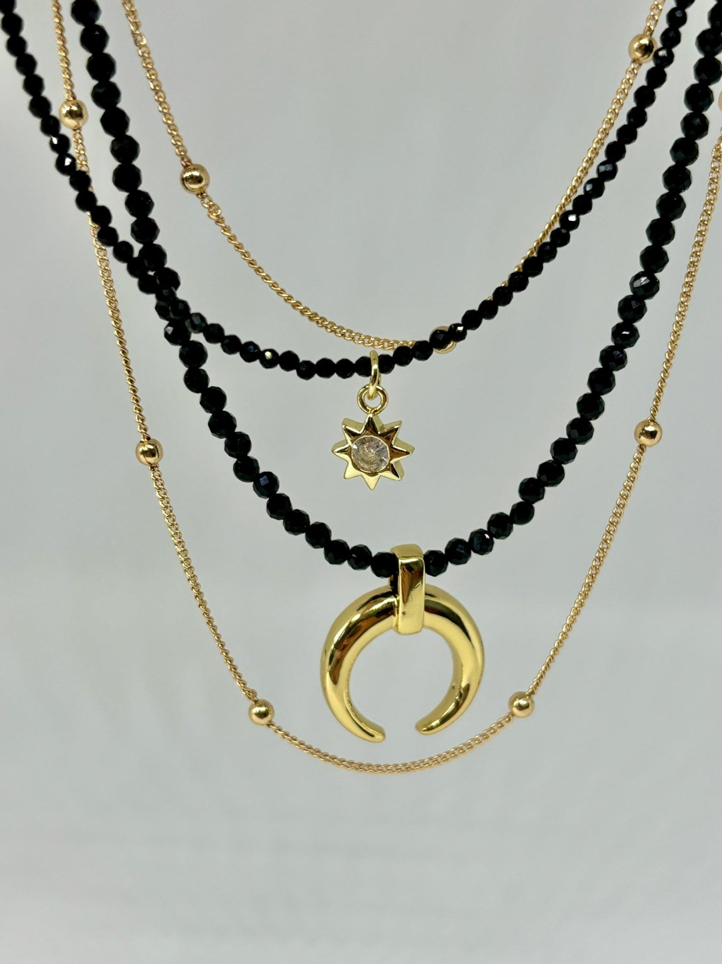 Crescent Moon Layered Onyx Necklace - Believe Jewellery