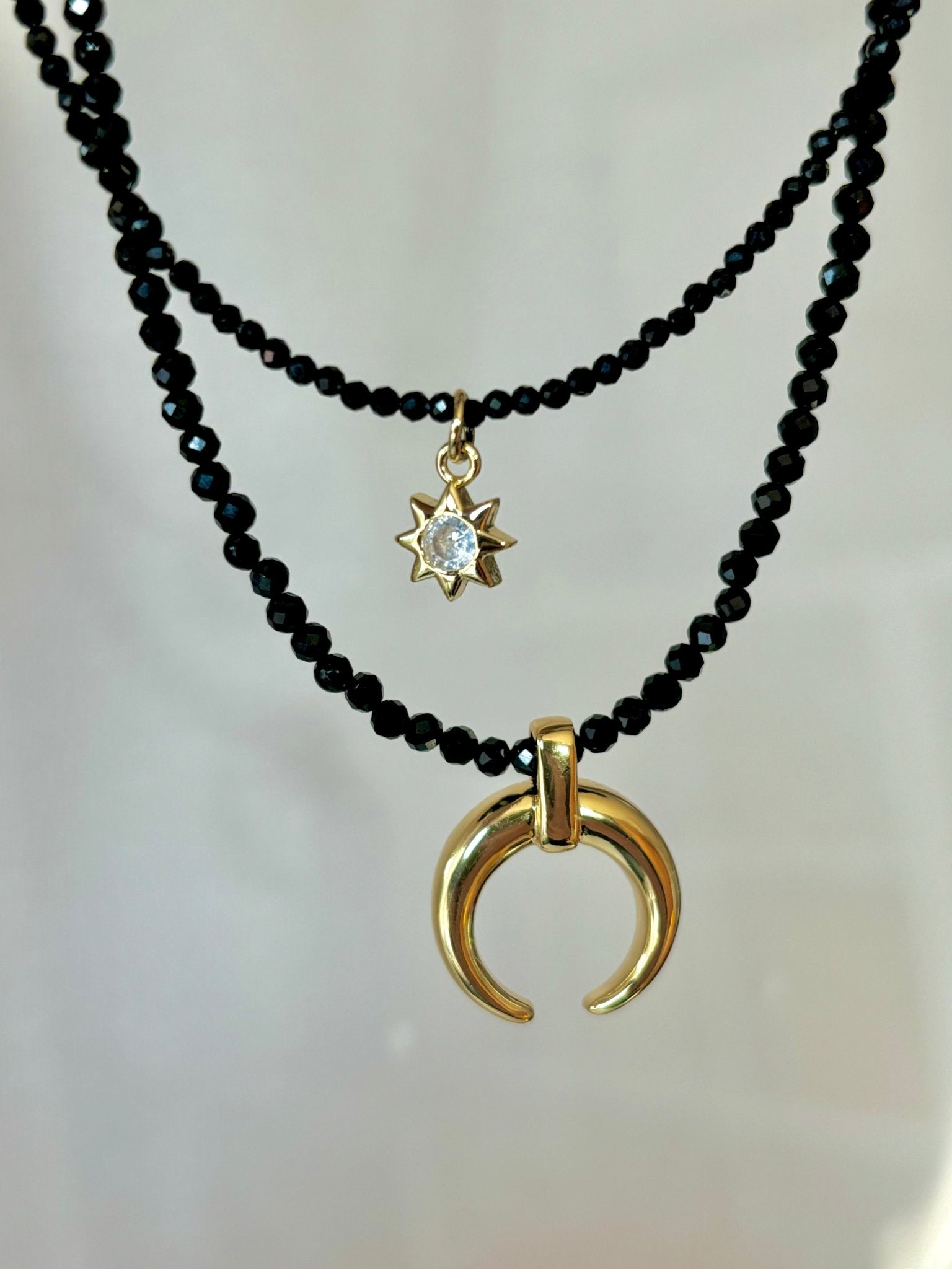 Crescent Moon Layered Onyx Necklace - Believe Jewellery