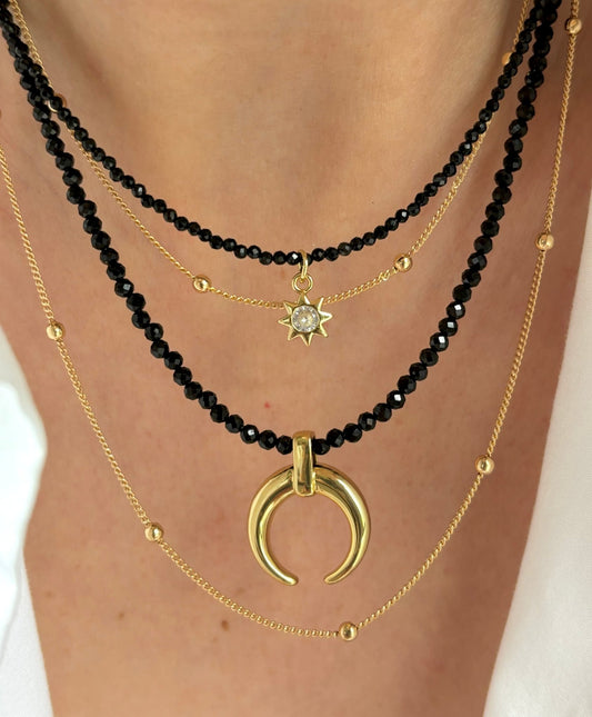 Crescent Moon Layered Onyx Necklace - Believe Jewellery