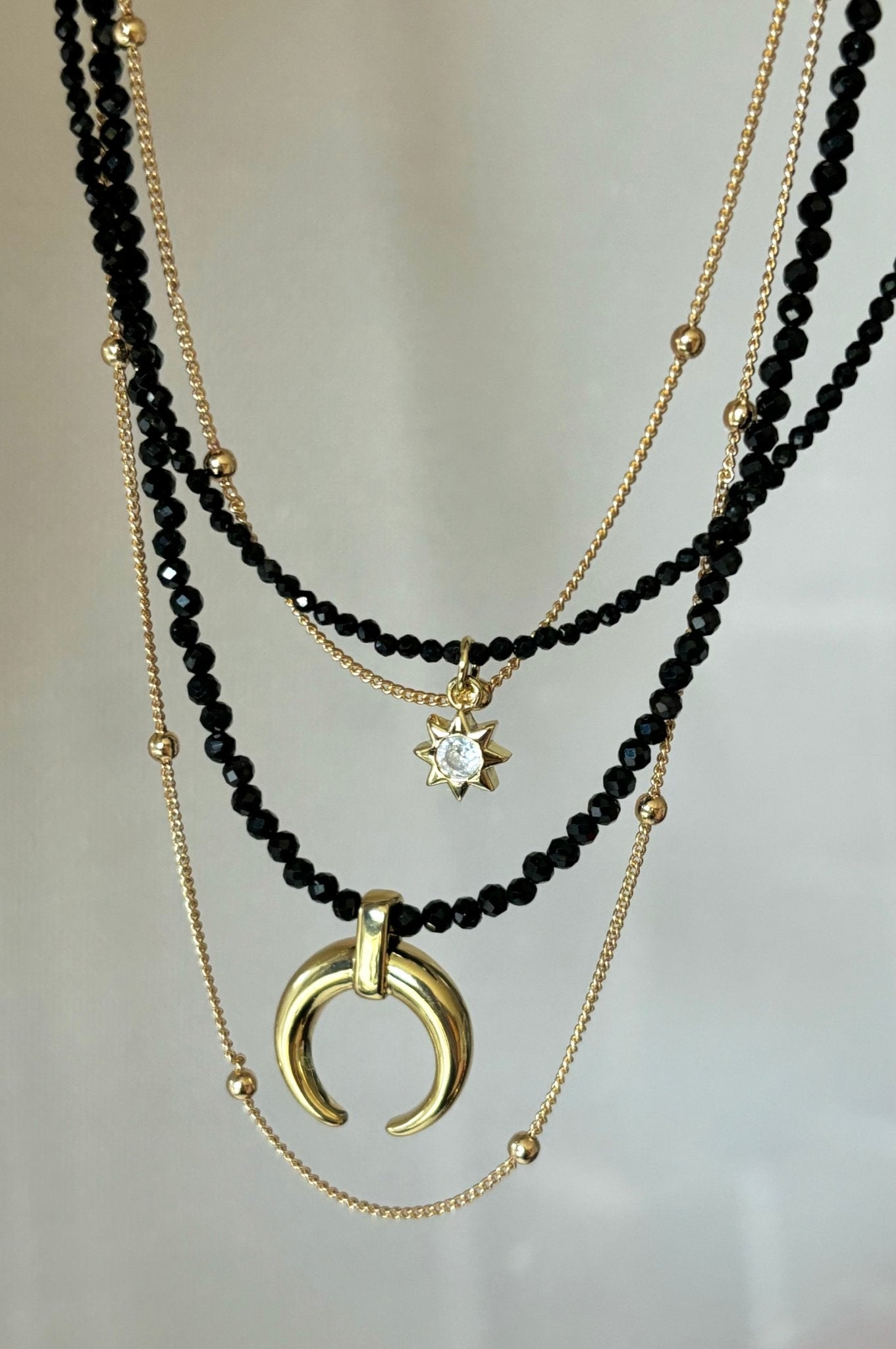 Crescent Moon Layered Onyx Necklace - Believe Jewellery