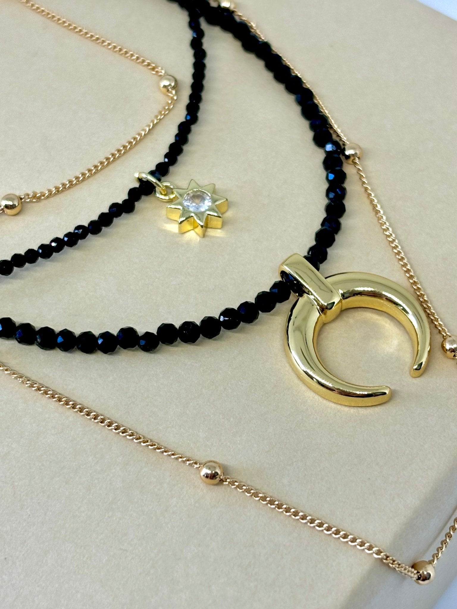 Crescent Moon Layered Onyx Necklace - Believe Jewellery