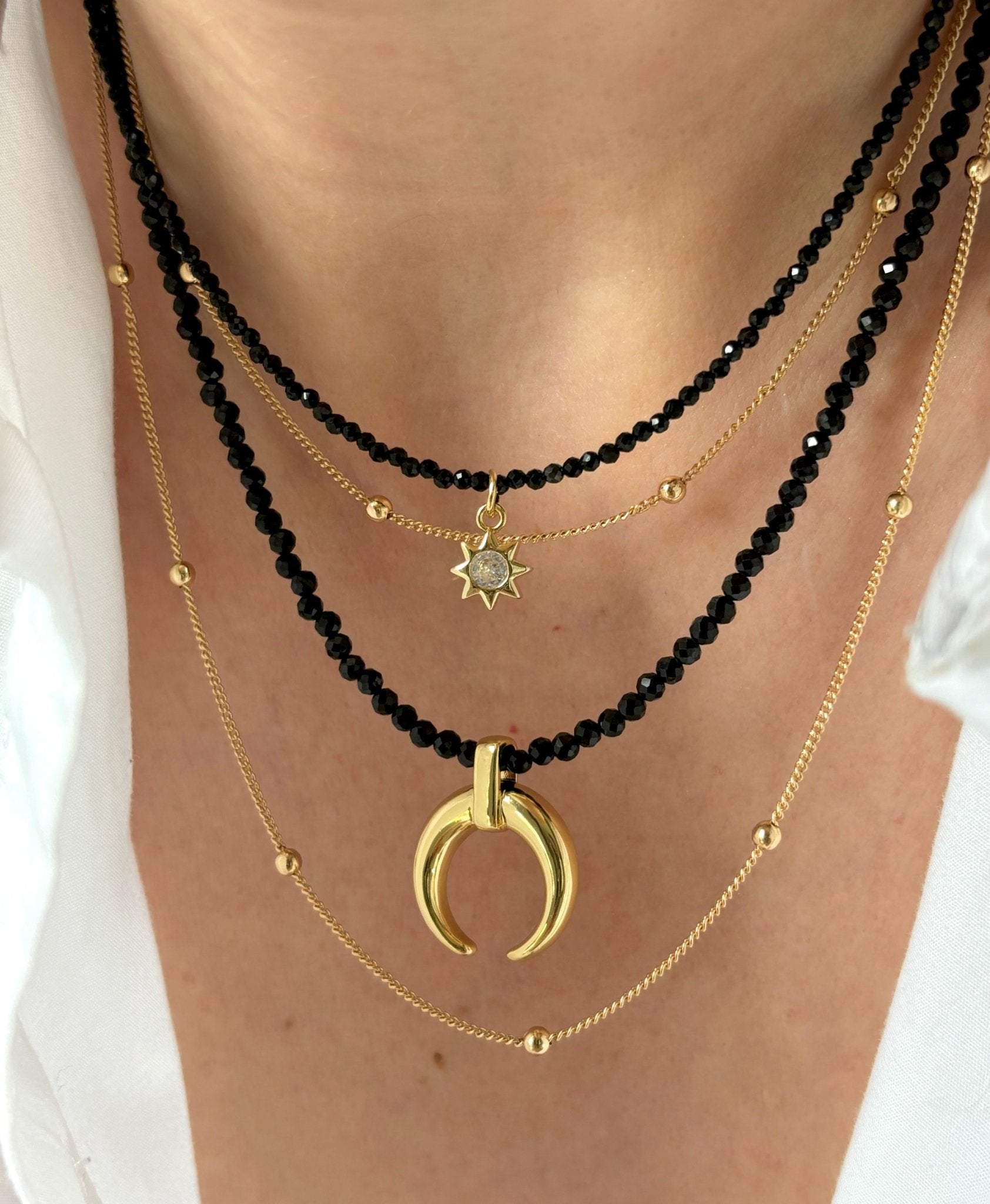 Crescent Moon Layered Onyx Necklace - Believe Jewellery