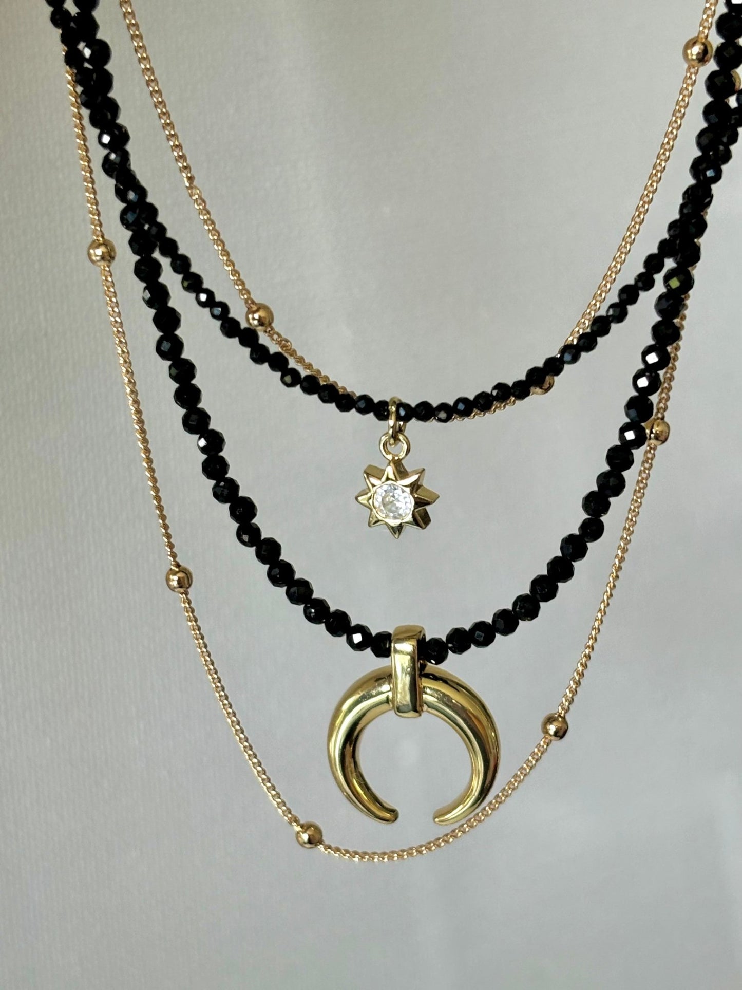 Crescent Moon Layered Onyx Necklace - Believe Jewellery