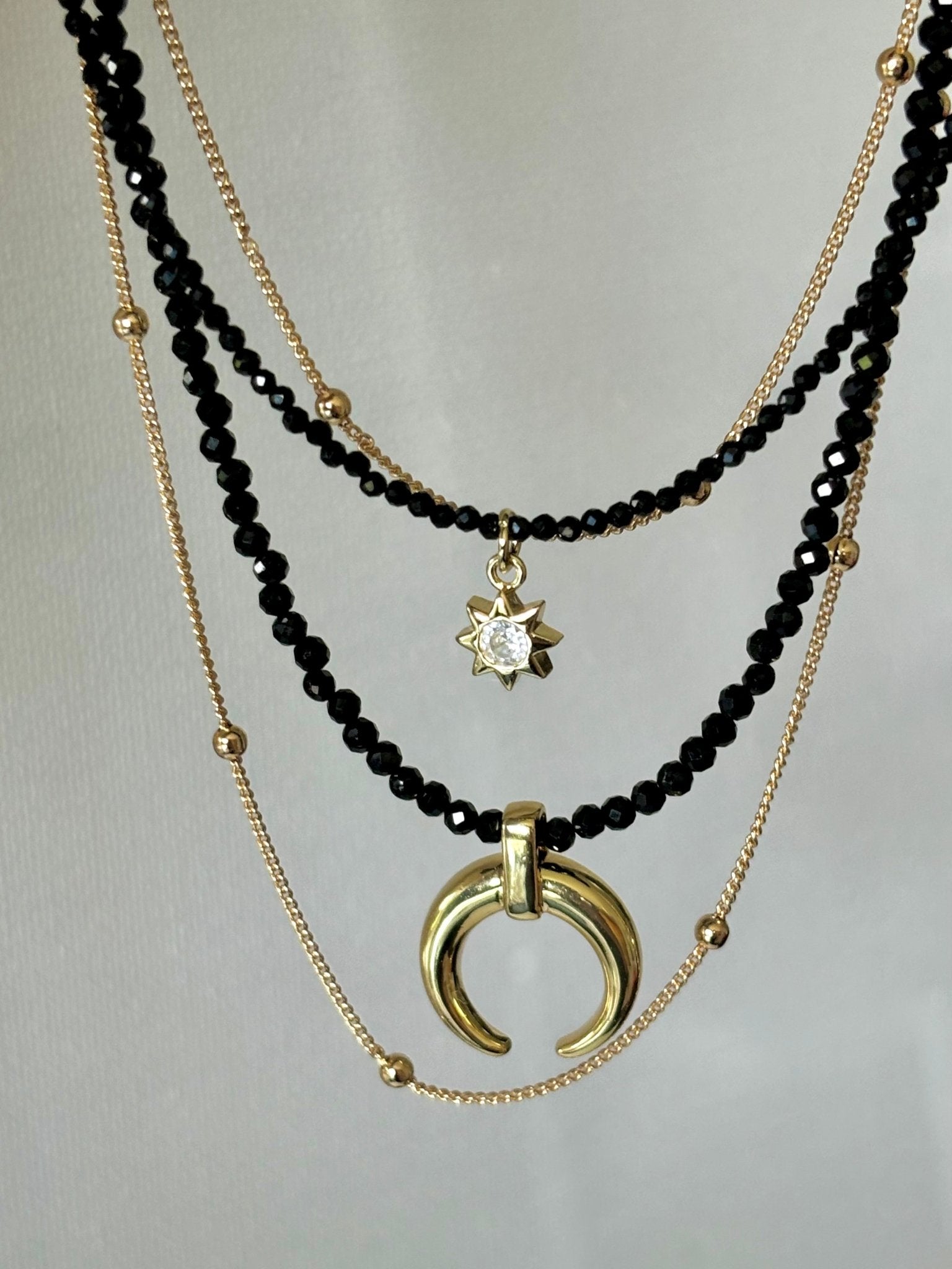 Crescent Moon Layered Onyx Necklace - Believe Jewellery