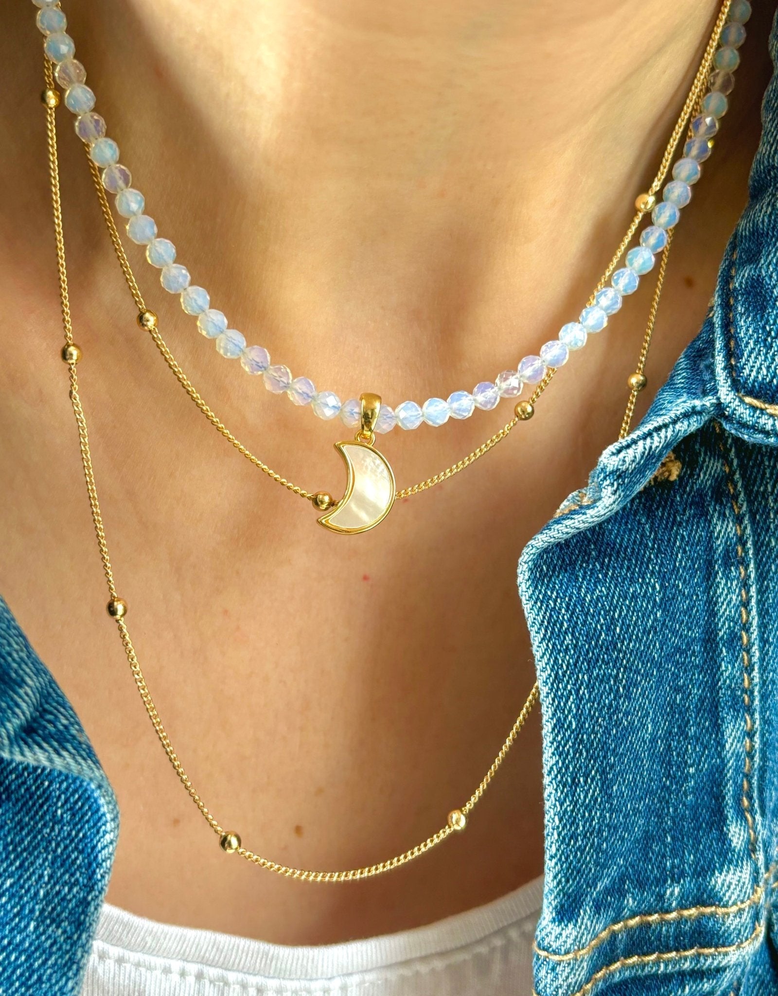 Crescent Moon Opalite Necklace - Believe Jewellery