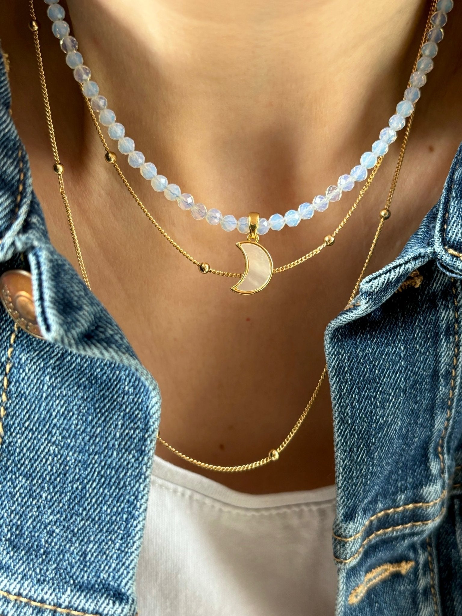 Crescent Moon Opalite Necklace - Believe Jewellery