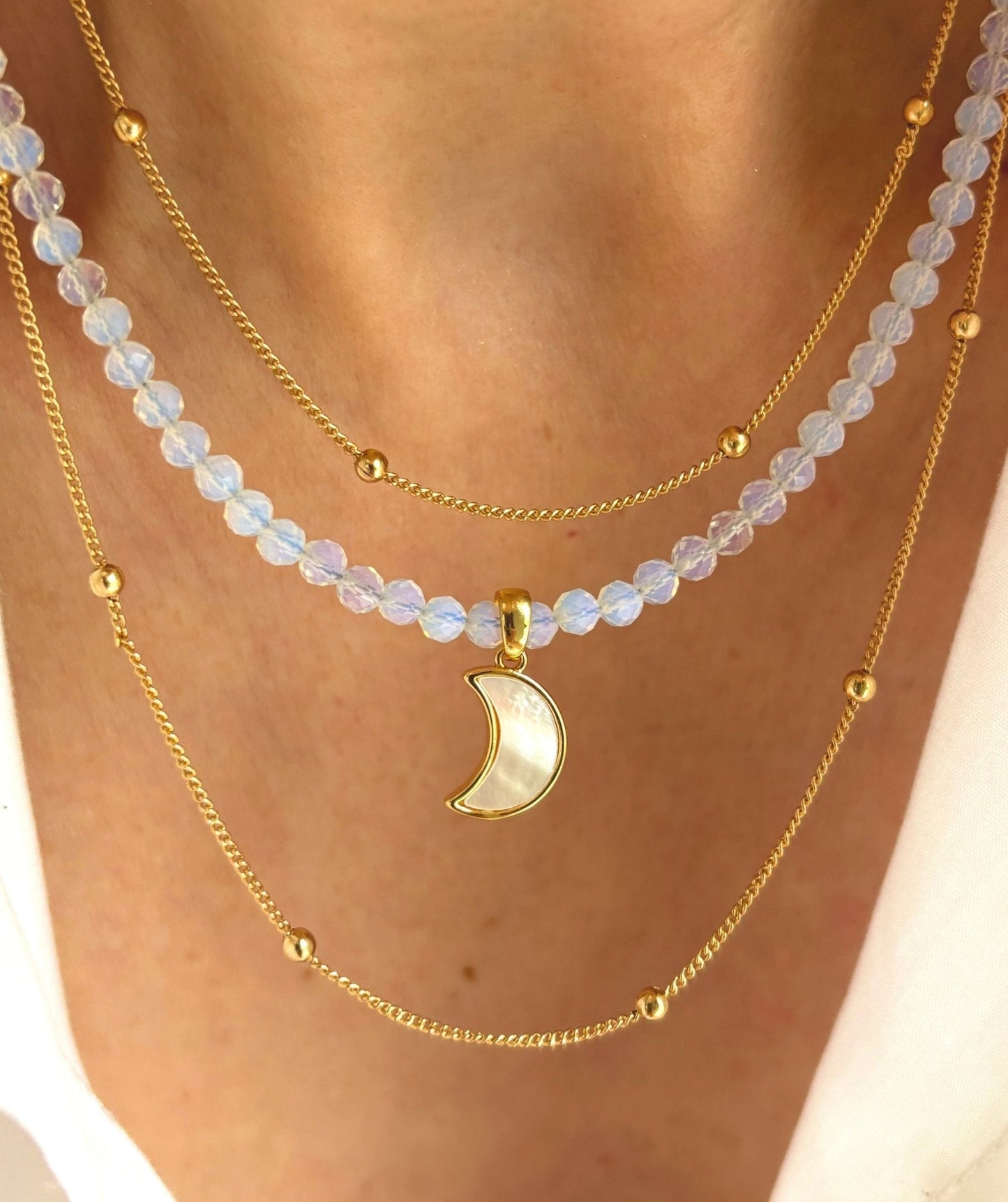 Crescent Moon Opalite Necklace - Believe Jewellery