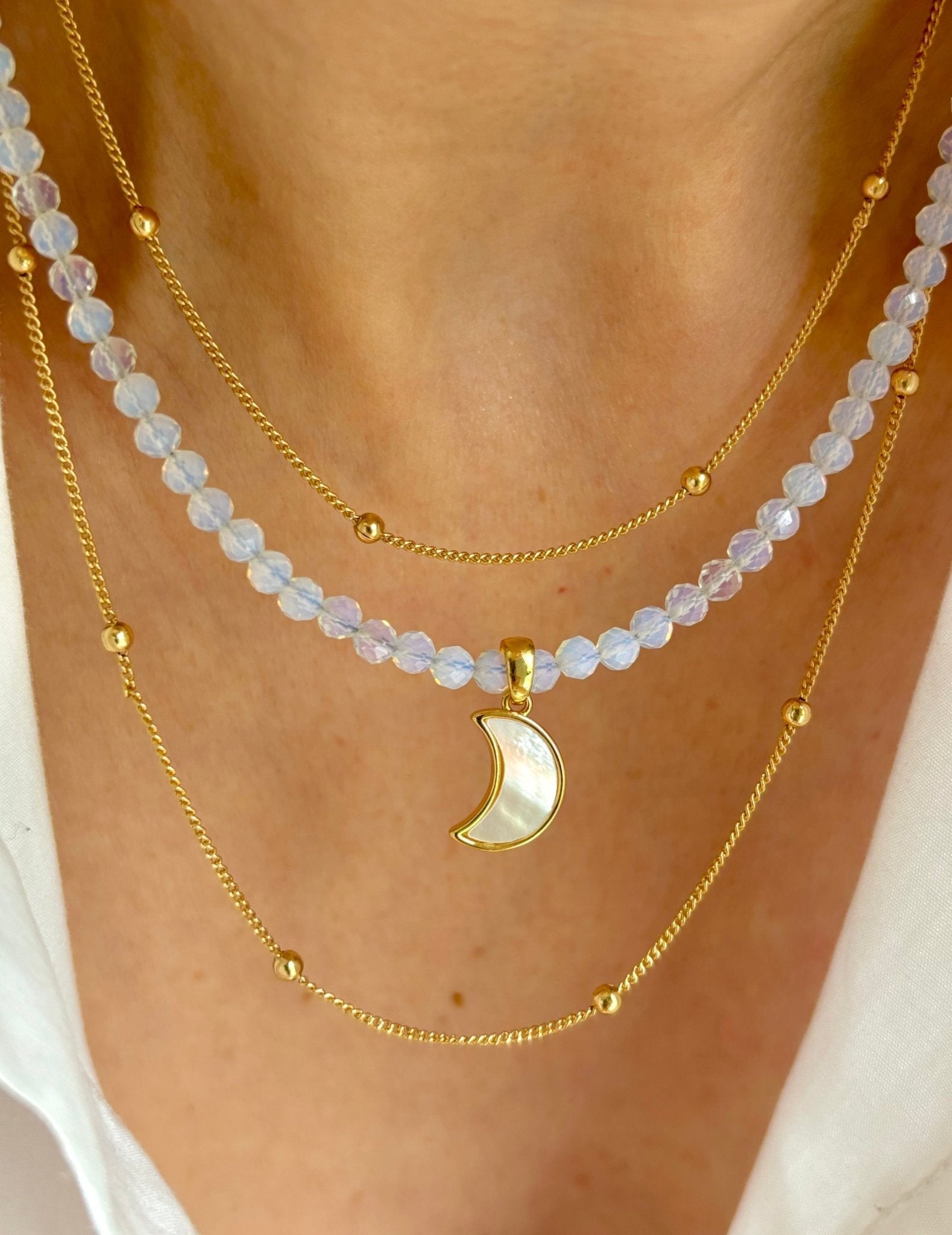 Crescent Moon Opalite Necklace - Believe Jewellery