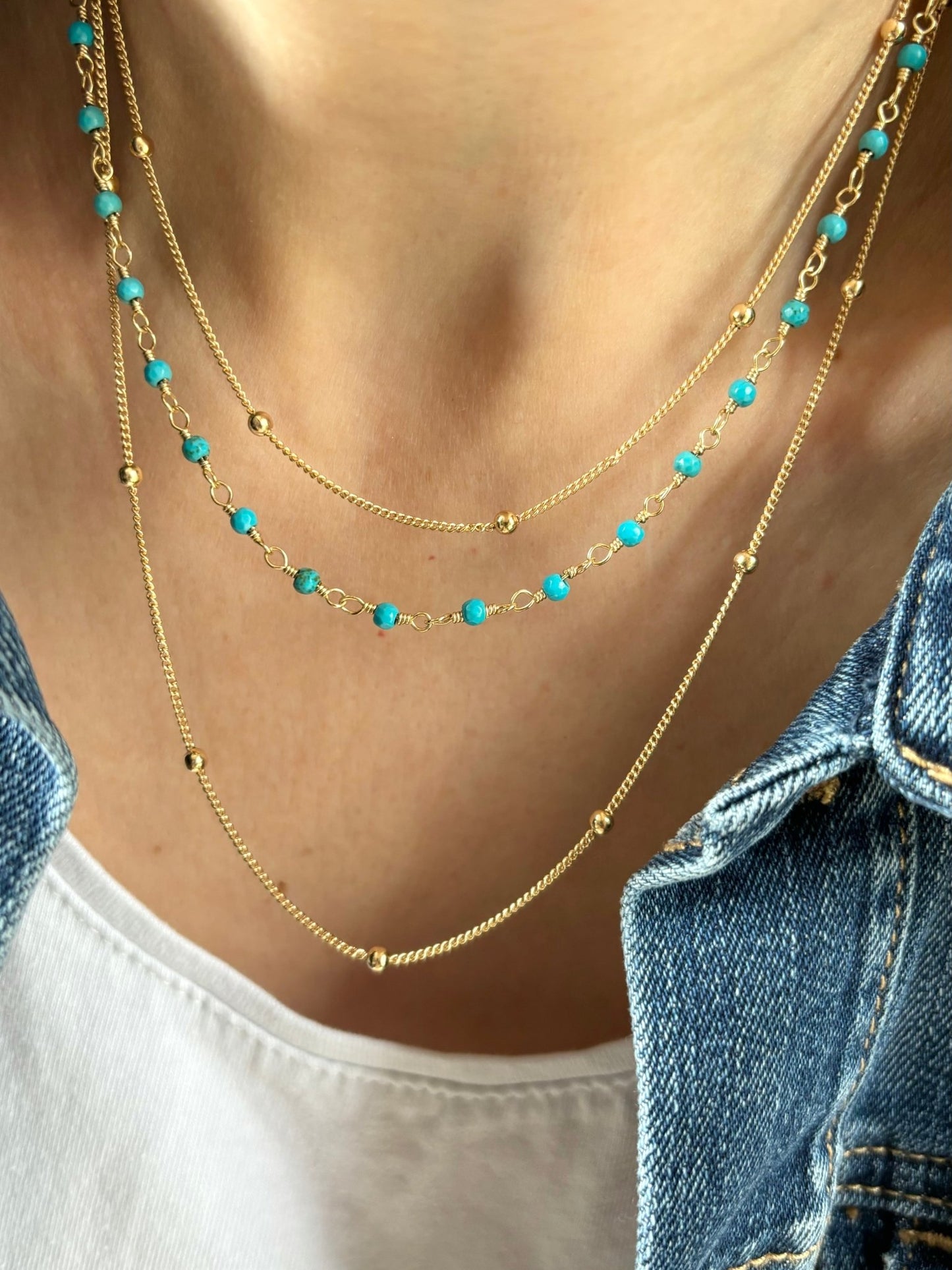 Dainty turquoise beaded chain necklace - Believe Jewellery