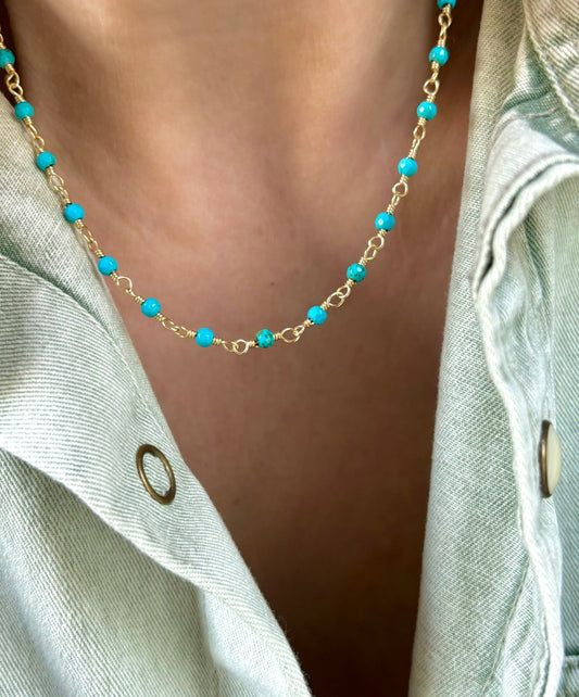 Dainty turquoise beaded chain necklace - Believe Jewellery