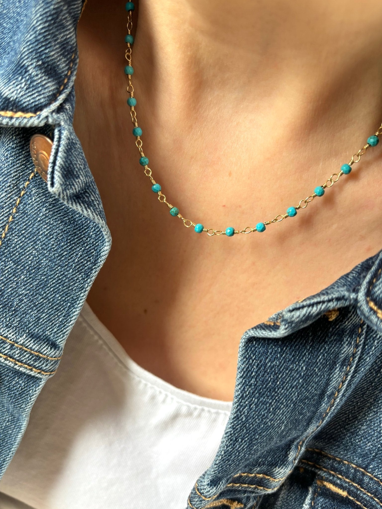 Dainty turquoise beaded chain necklace - Believe Jewellery