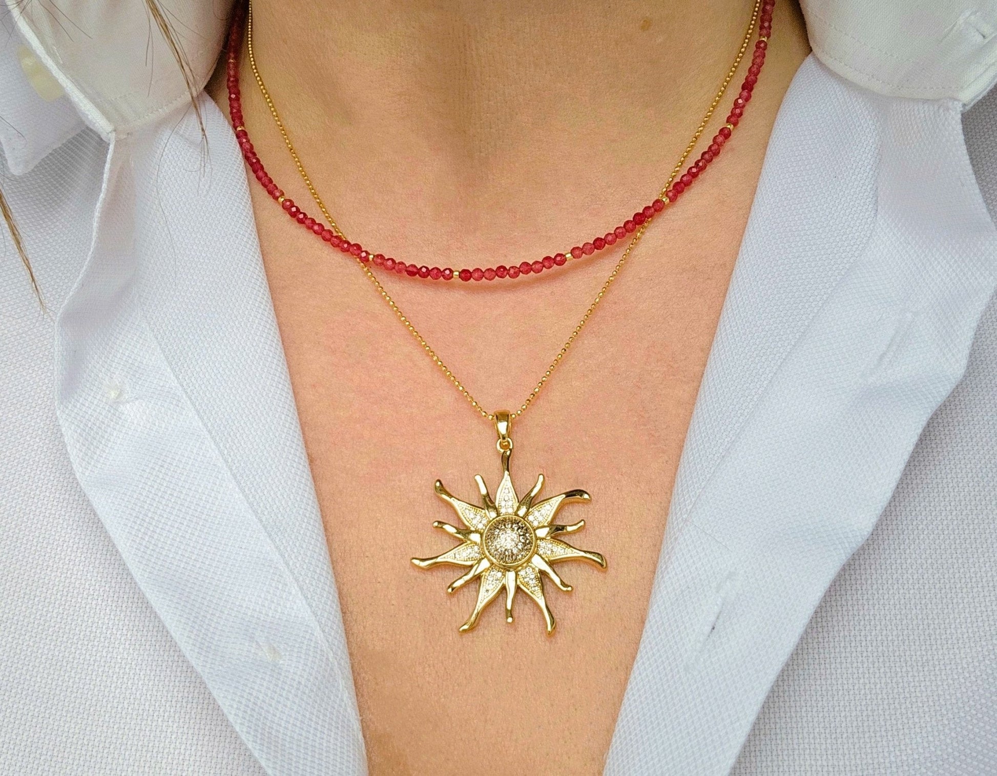 Gold sun pendant necklace - Believe Jewellery