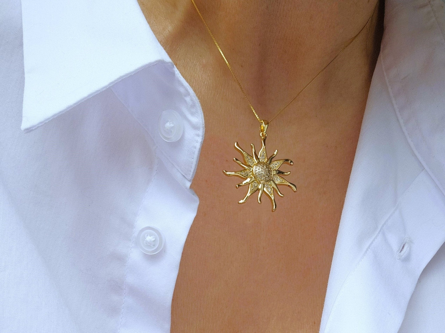 Gold sun pendant necklace - Believe Jewellery