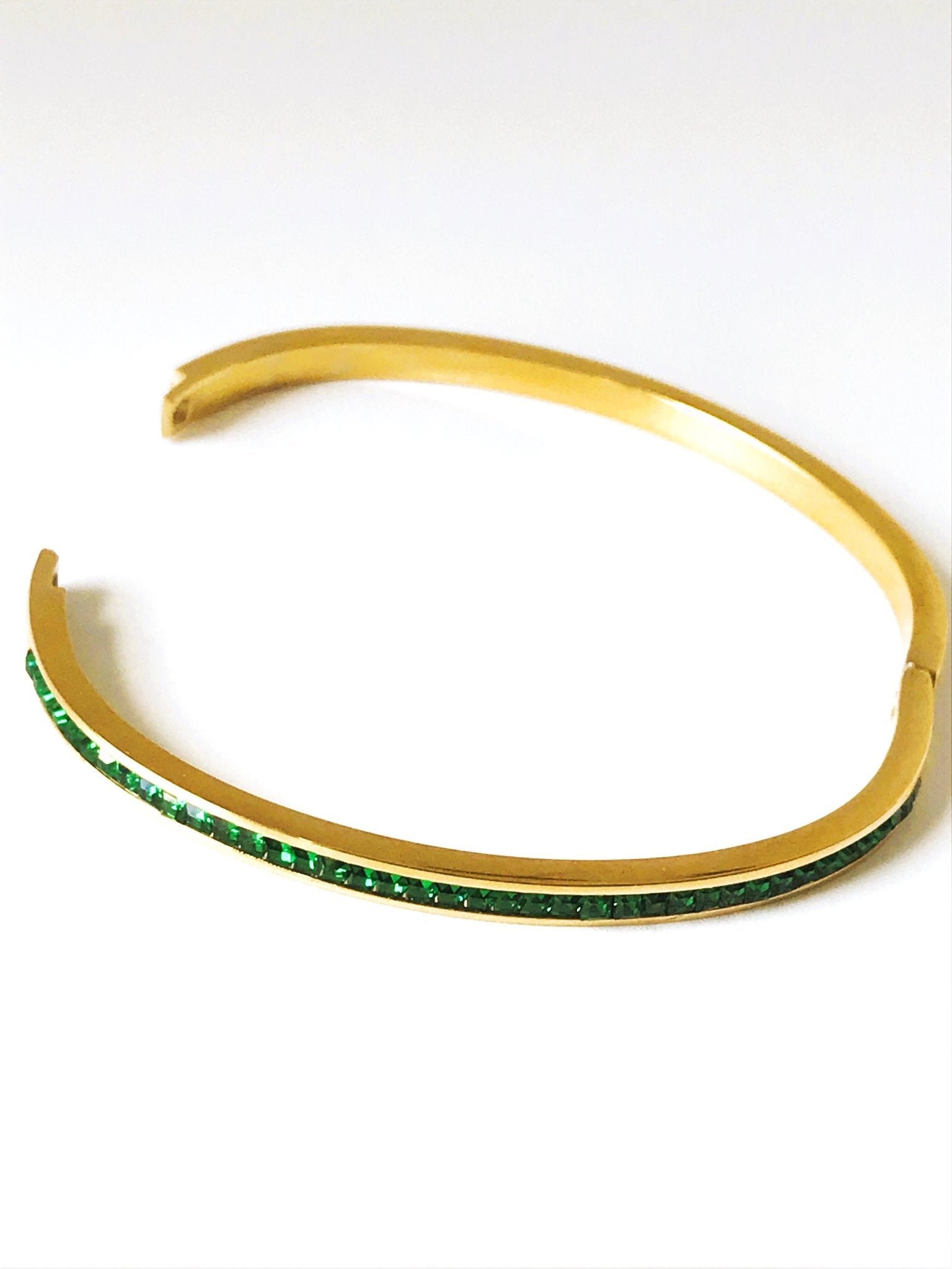 Green Crystals Gold Bangle Bracelet - Believe Jewellery