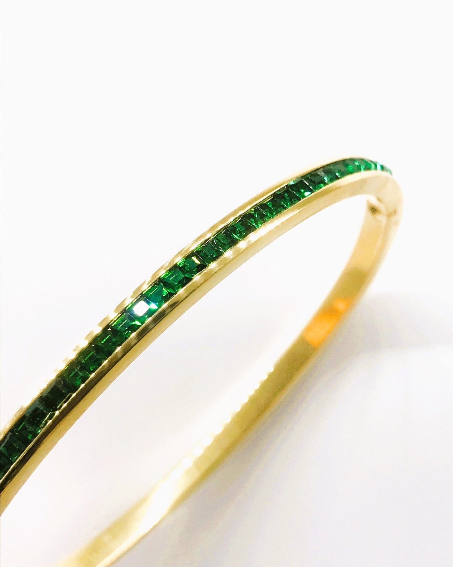 Green Crystals Gold Bangle Bracelet - Believe Jewellery