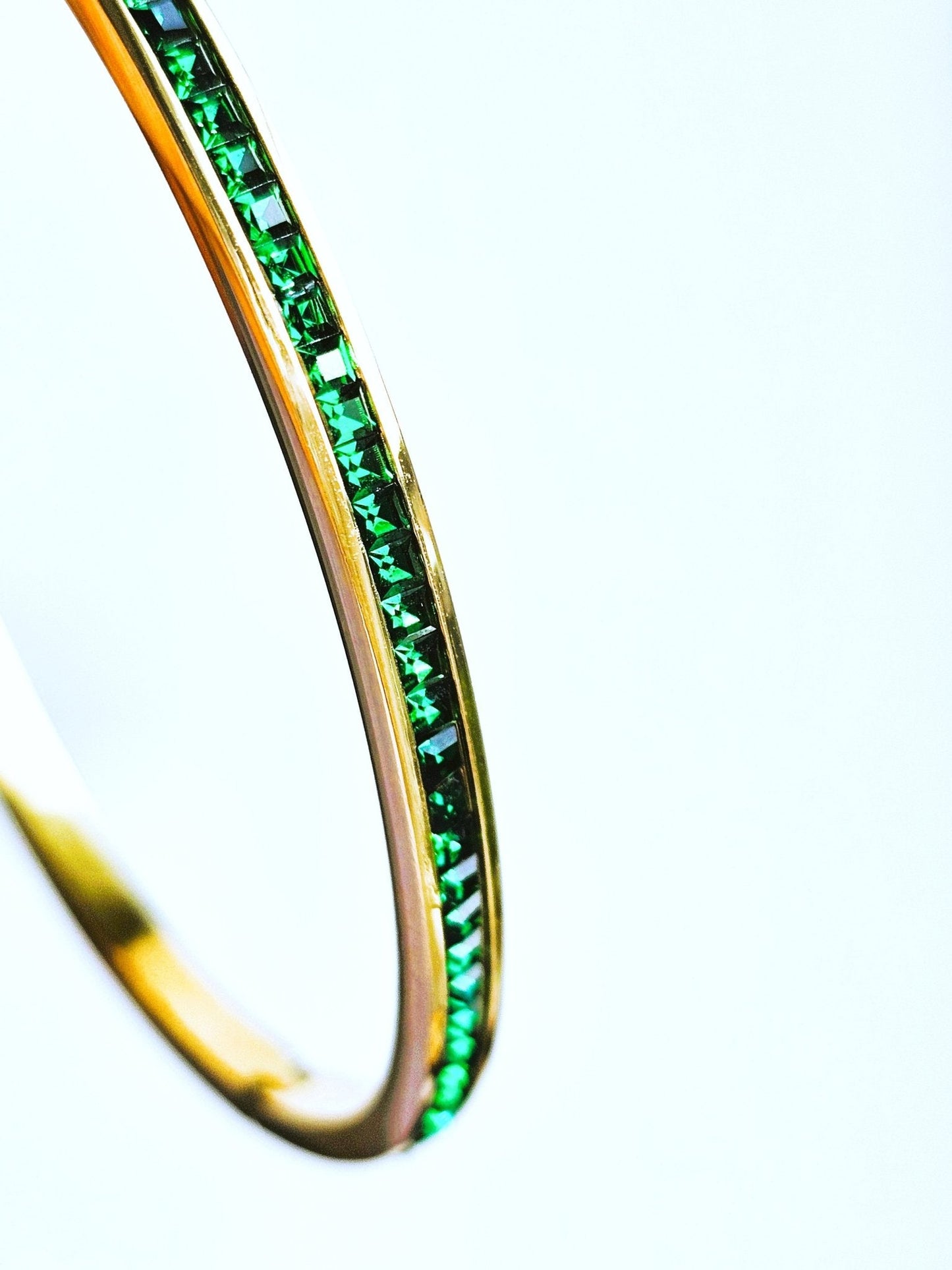 Green Crystals Gold Bangle Bracelet - Believe Jewellery