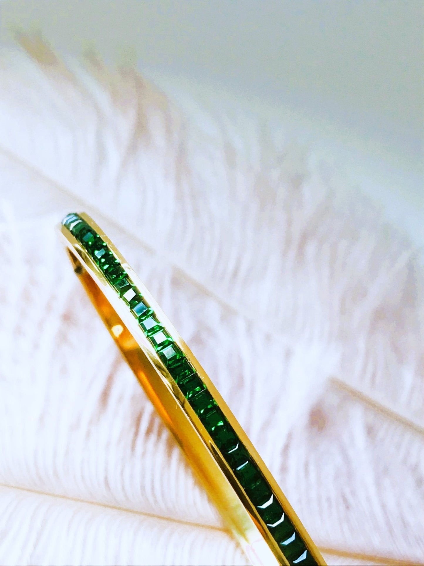 Green Crystals Gold Bangle Bracelet - Believe Jewellery