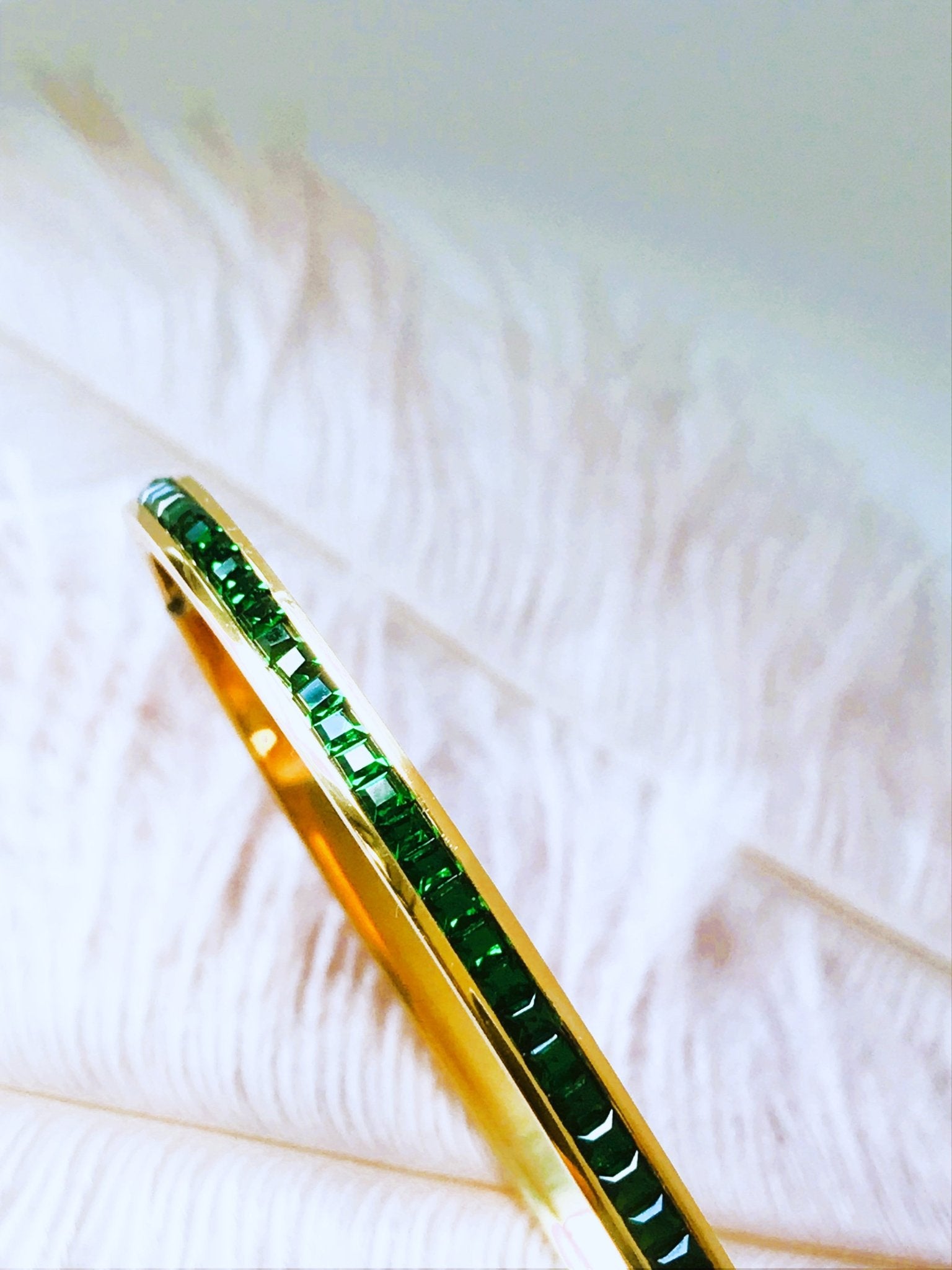 Green Crystals Gold Bangle Bracelet - Believe Jewellery