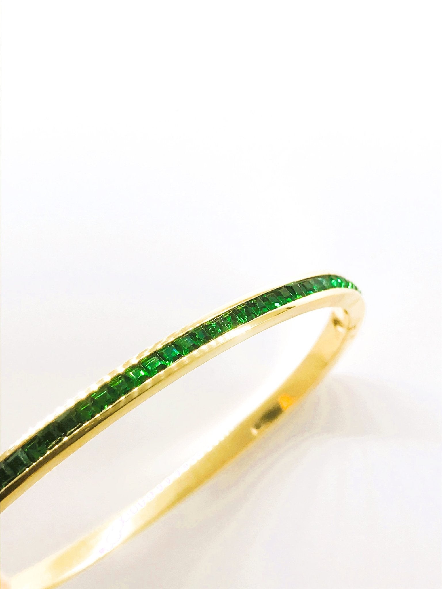 Green Crystals Gold Bangle Bracelet - Believe Jewellery