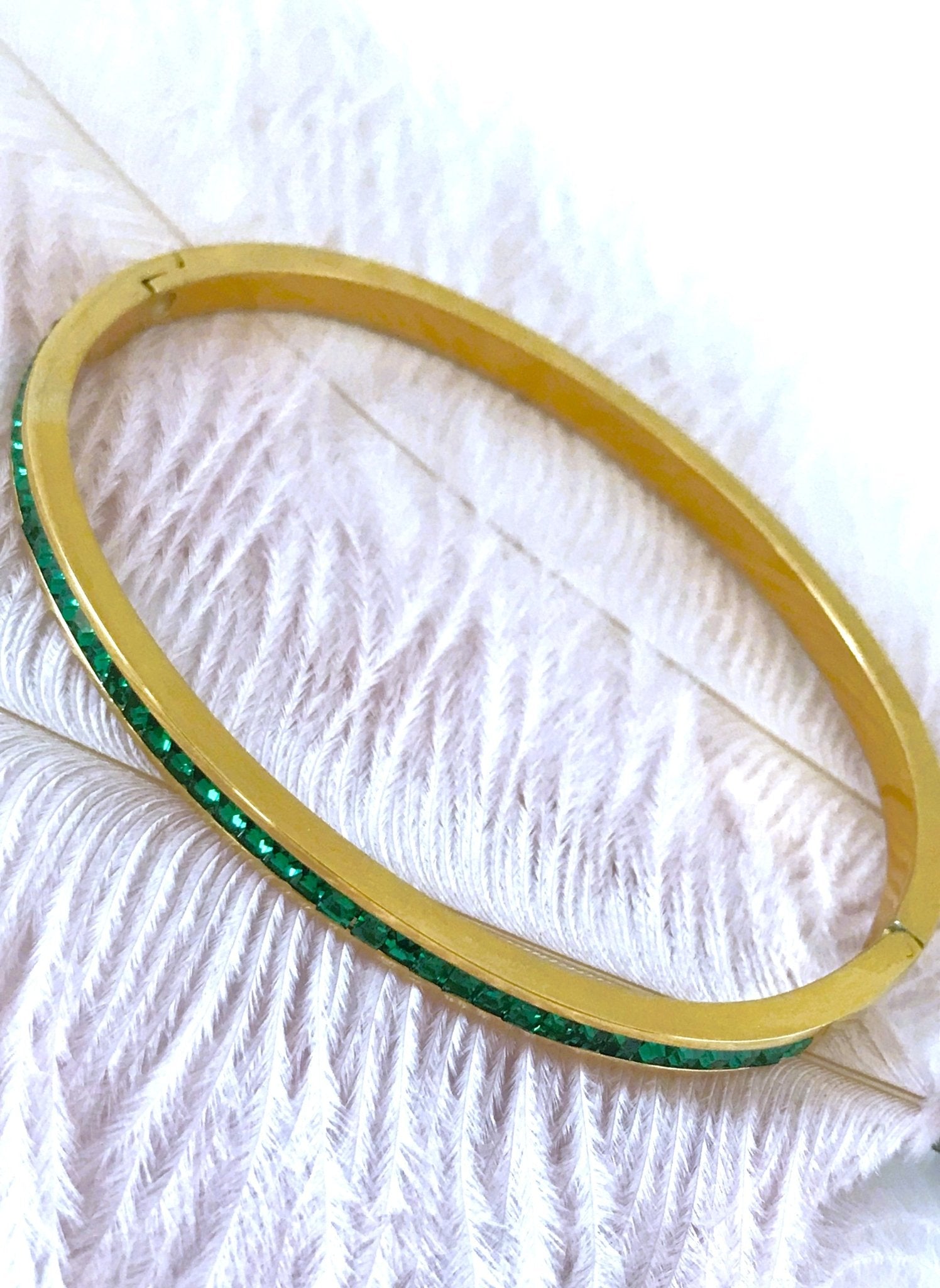 Green Crystals Gold Bangle Bracelet - Believe Jewellery