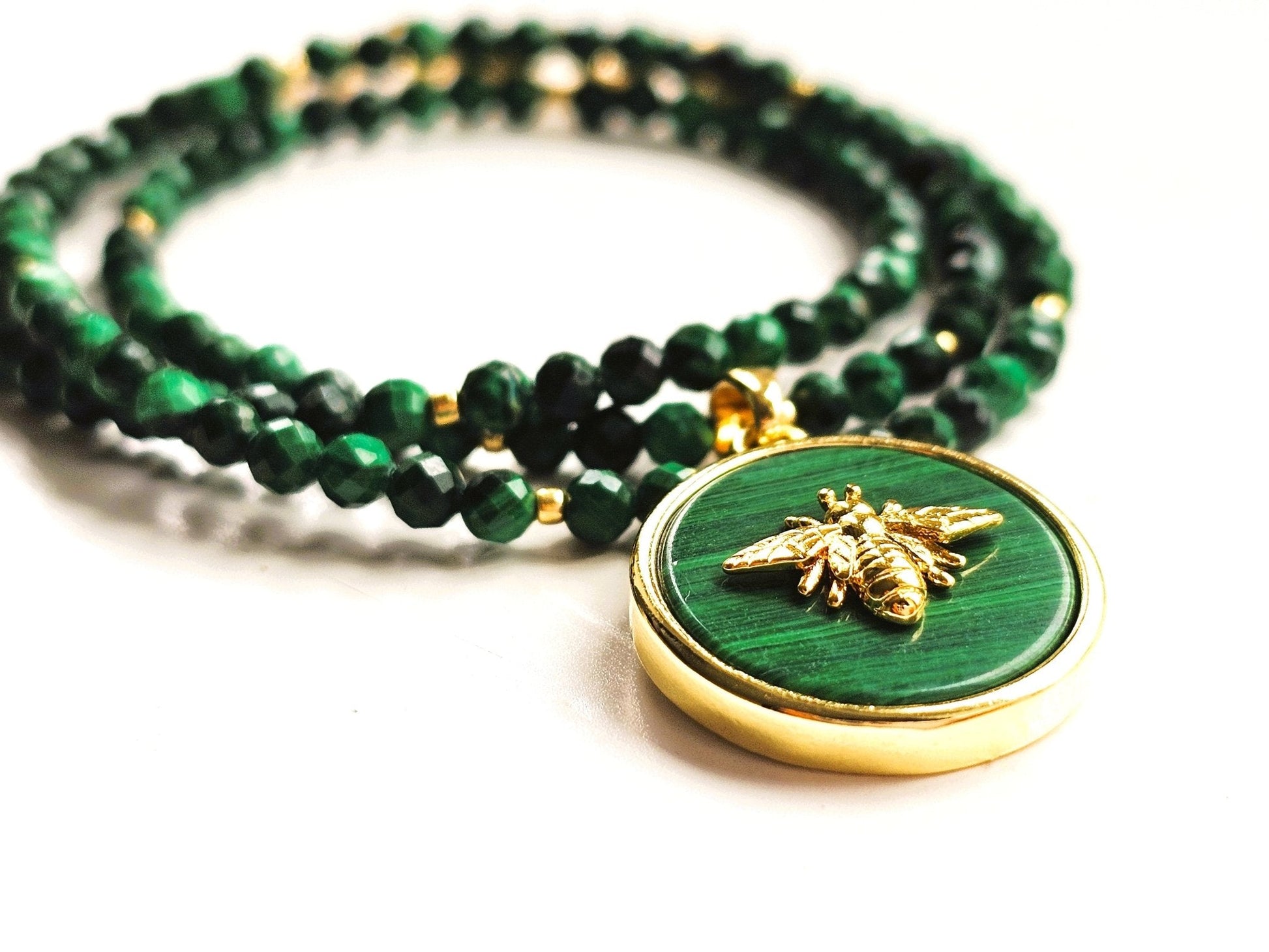 Honey Bee Malachite beaded necklace - Believe Jewellery