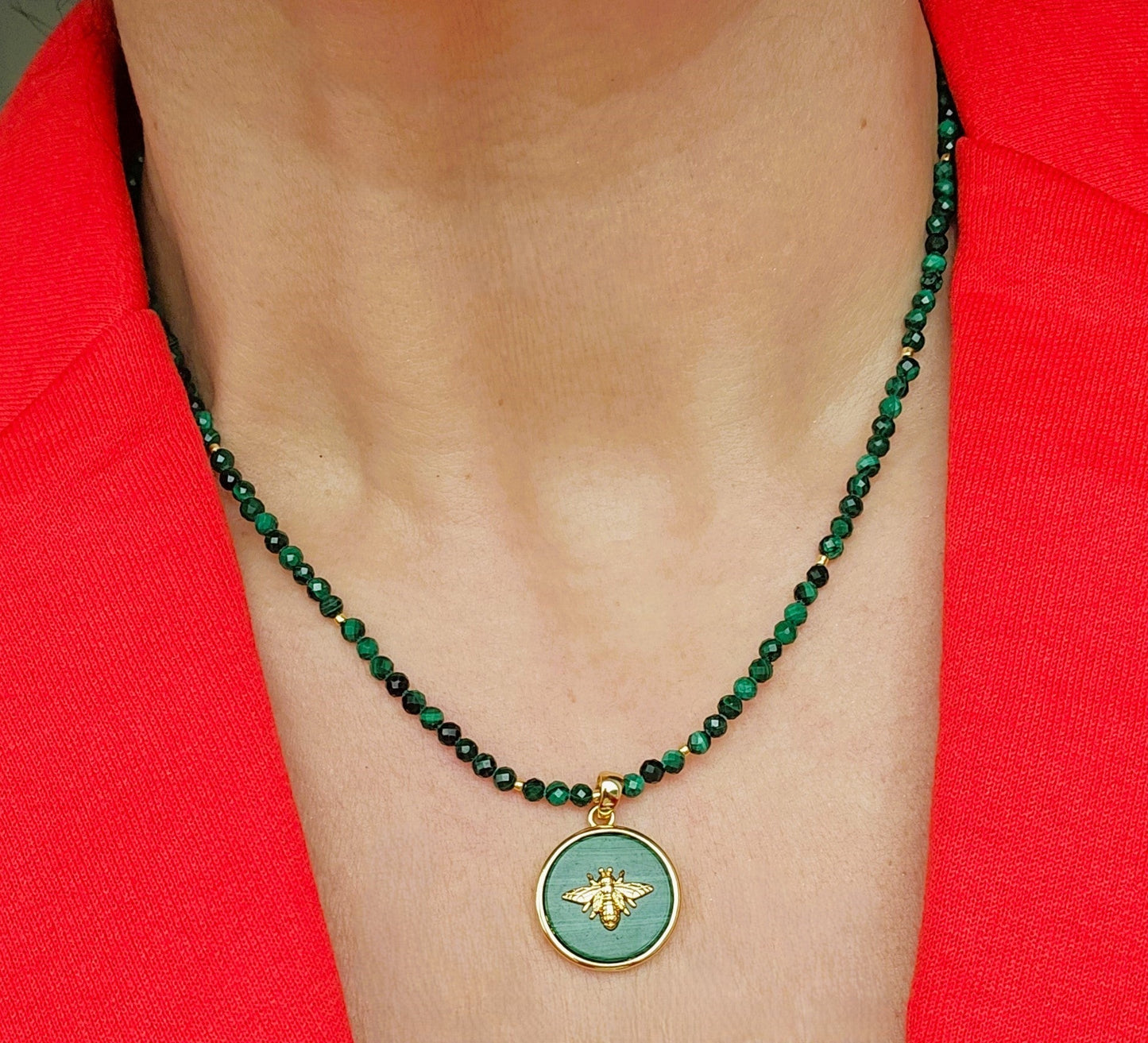 Honey Bee Malachite beaded necklace - Believe Jewellery