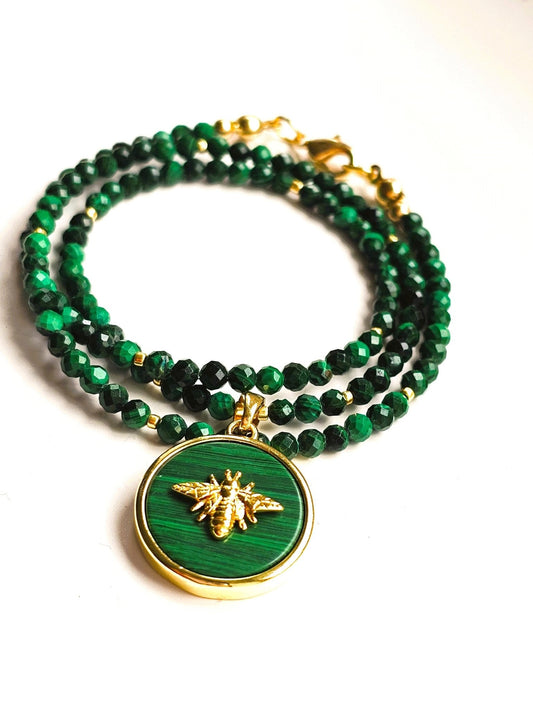 Honey Bee Malachite beaded necklace - Believe Jewellery