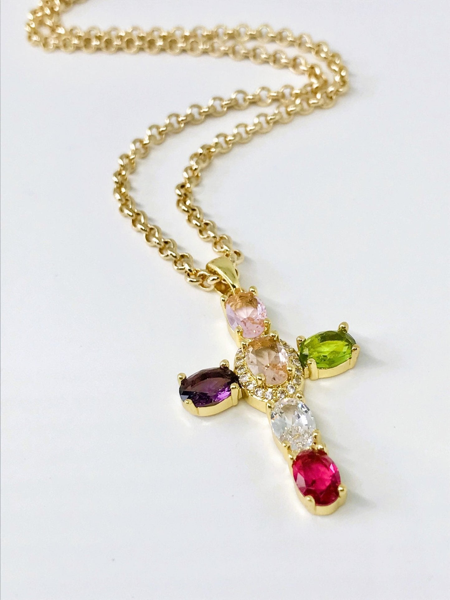 Large Gemstone Cross Necklace - Believe Jewellery