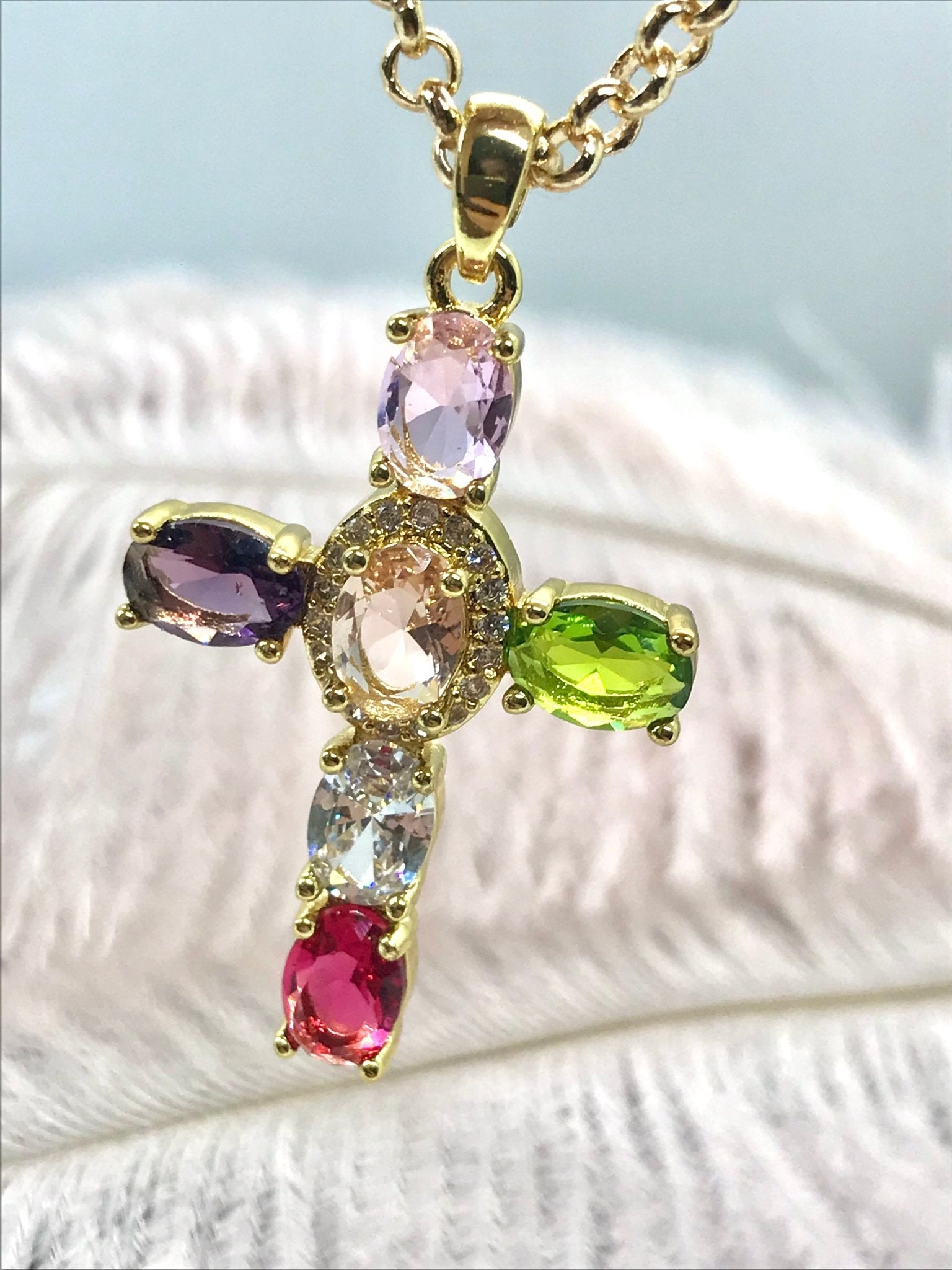 Large Gemstone Cross Necklace - Believe Jewellery