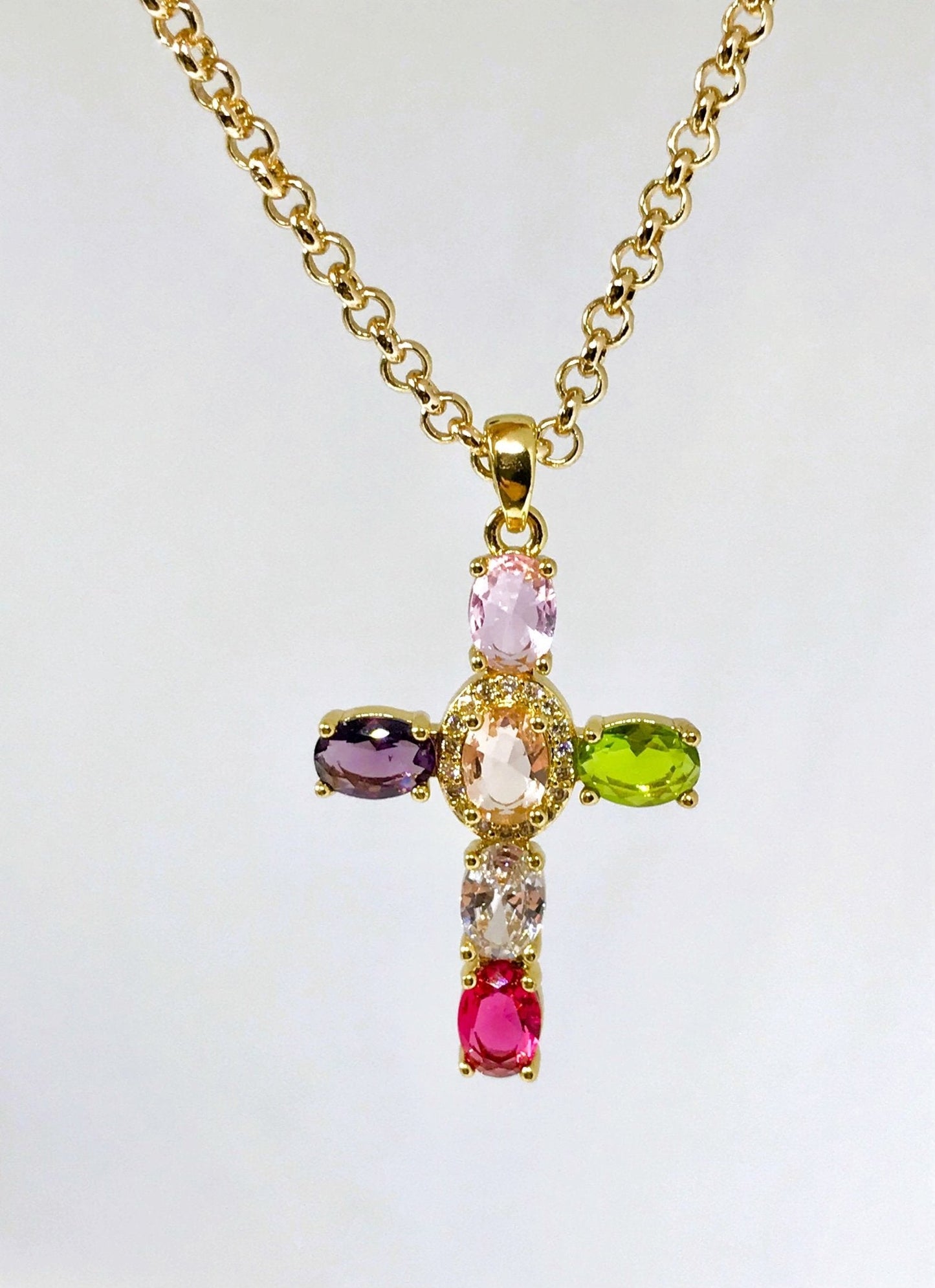 Large Gemstone Cross Necklace - Believe Jewellery