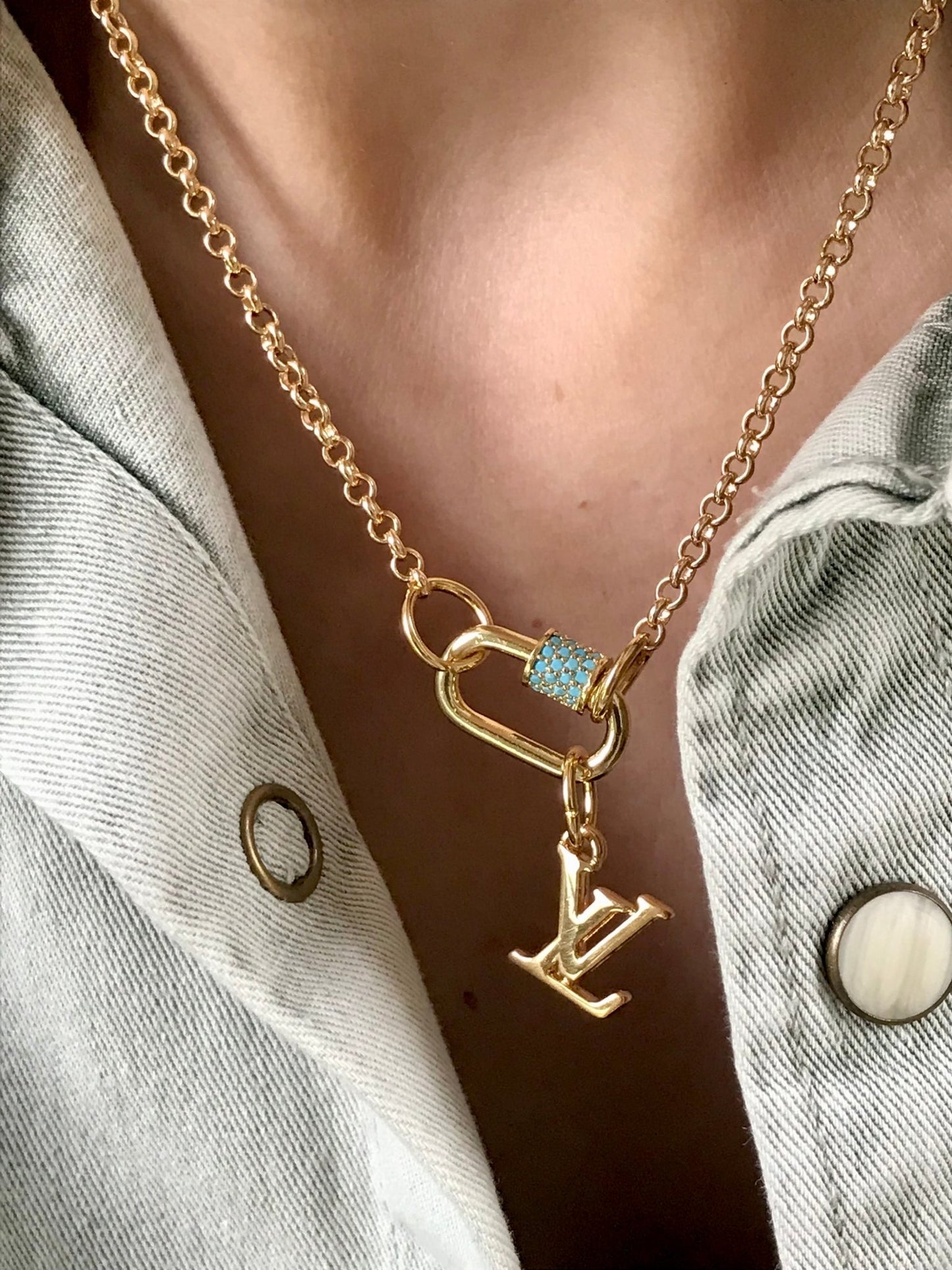 Louis Vuitton repurposed LV logo charm with carabiner - Believe Jewellery