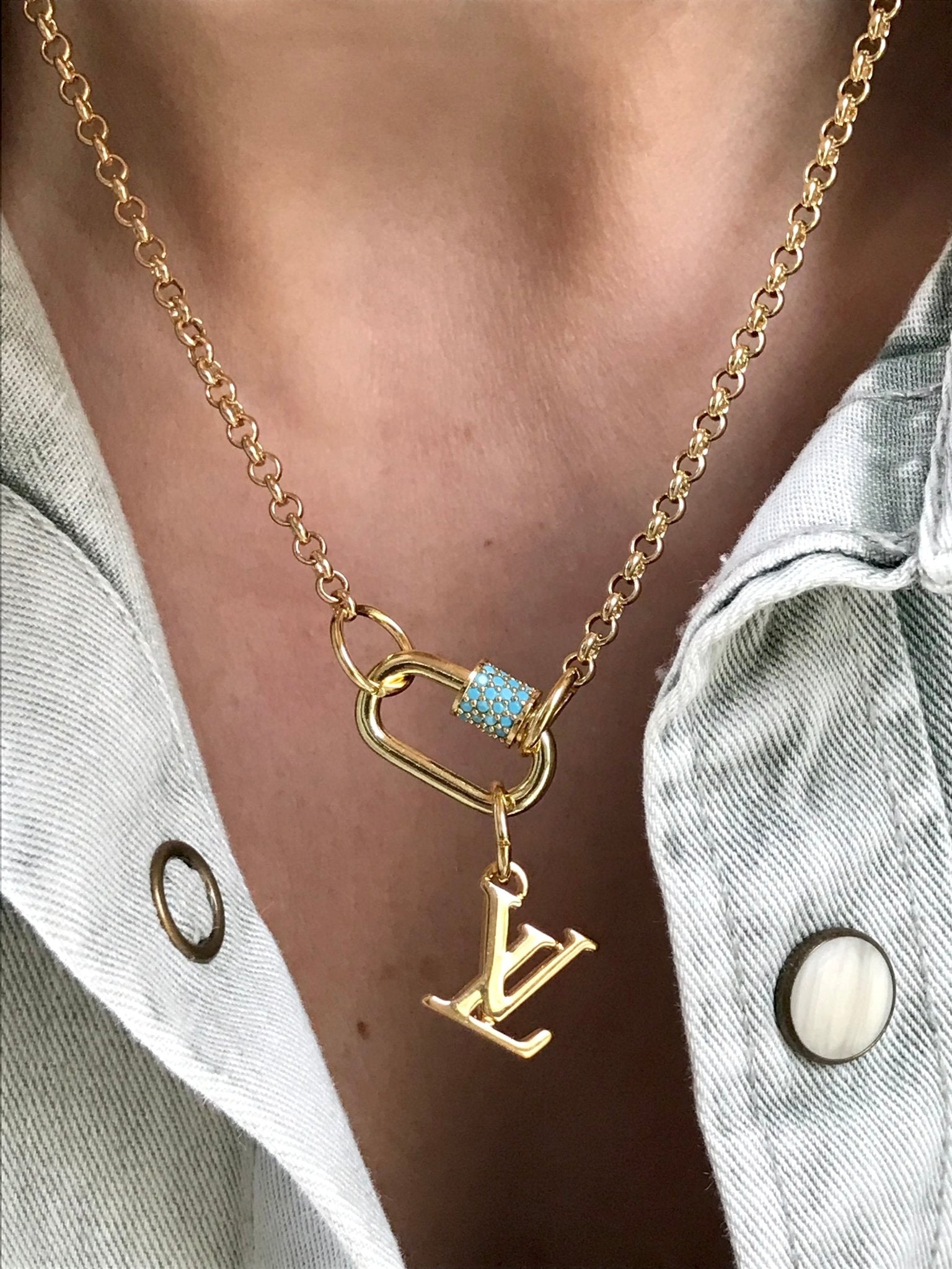 Louis Vuitton repurposed LV logo charm with carabiner - Believe Jewellery