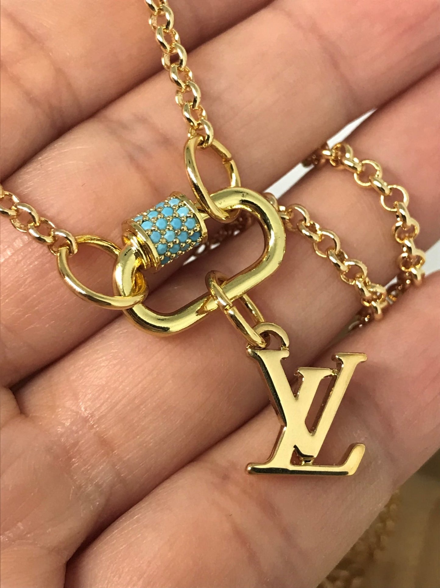 Louis Vuitton repurposed LV logo charm with carabiner - Believe Jewellery